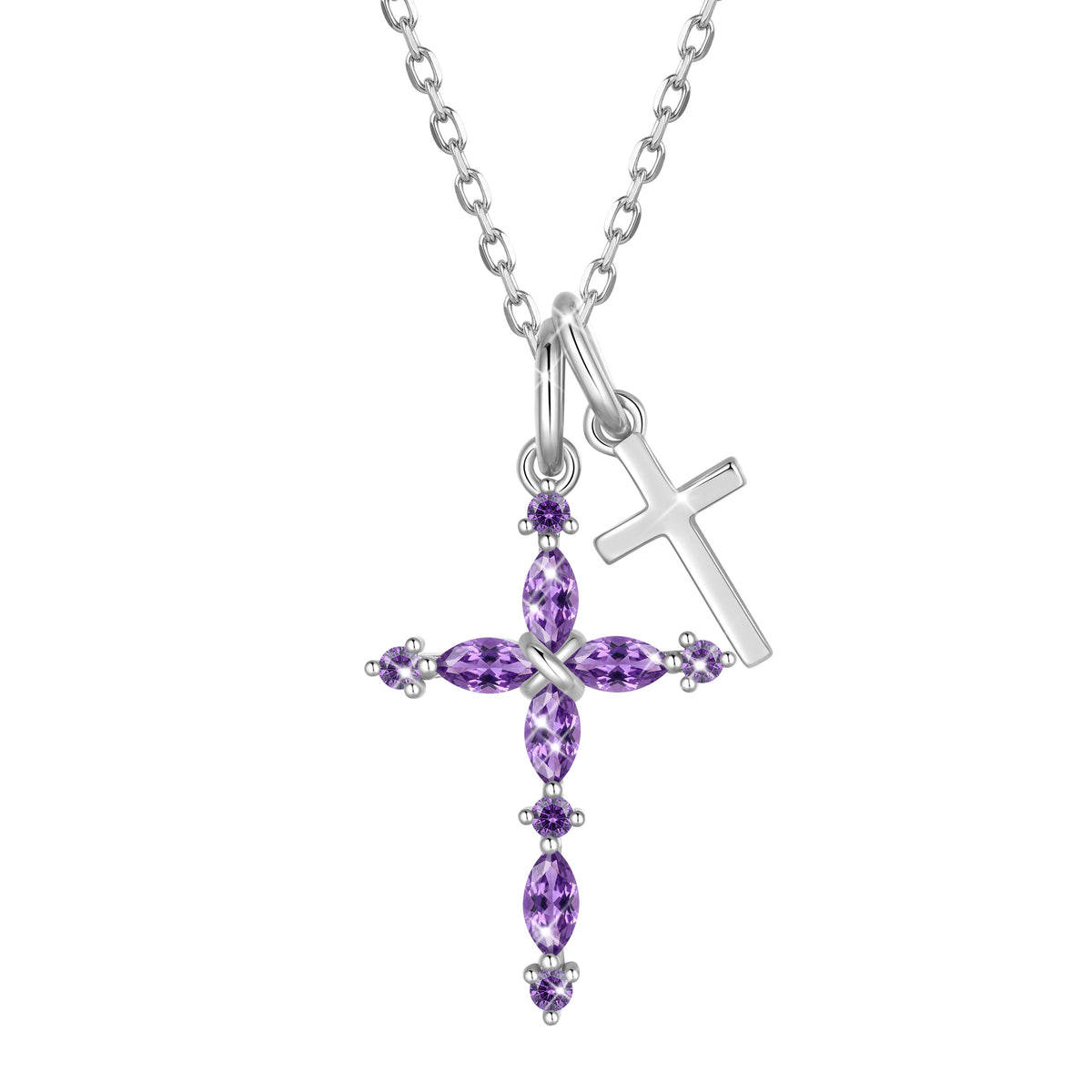 Yndra 925 Sterling Silver 3-Way Cross Necklace for Women,Detachable  Birthstone Cross Double Pendant Christian Necklace,Anniversary Birthday Jewelry Gift for Her Mom Wife Girlfriend