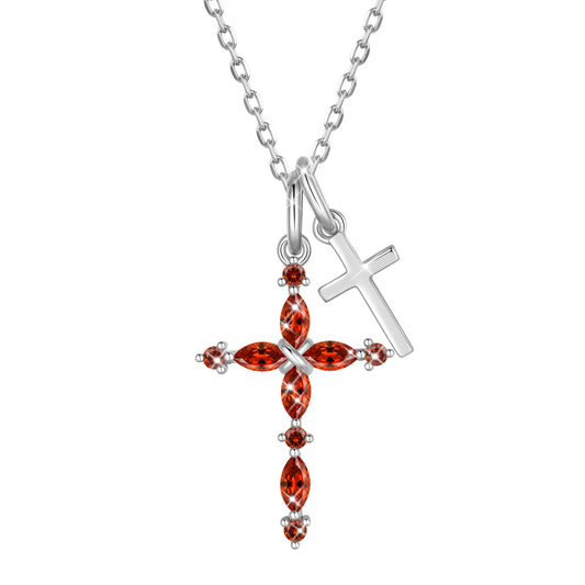 Yndra 925 Sterling Silver 3-Way Cross Necklace for Women,Detachable  Birthstone Cross Double Pendant Christian Necklace,Anniversary Birthday Jewelry Gift for Her Mom Wife Girlfriend