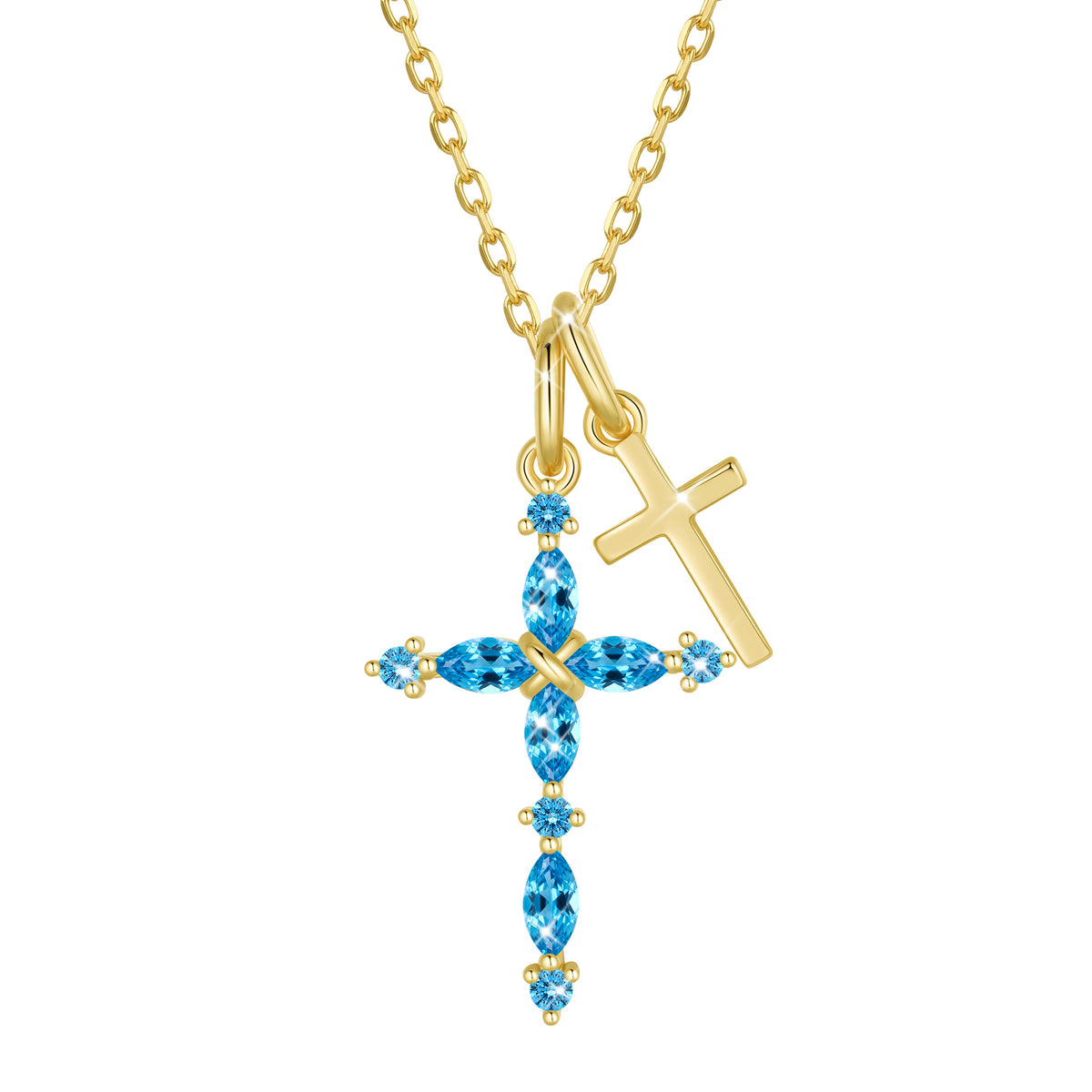 Yndra 925 Sterling Silver 3-Way Cross Necklace for Women,Detachable  Birthstone Cross Double Pendant Christian Necklace,Anniversary Birthday Jewelry Gift for Her Mom Wife Girlfriend