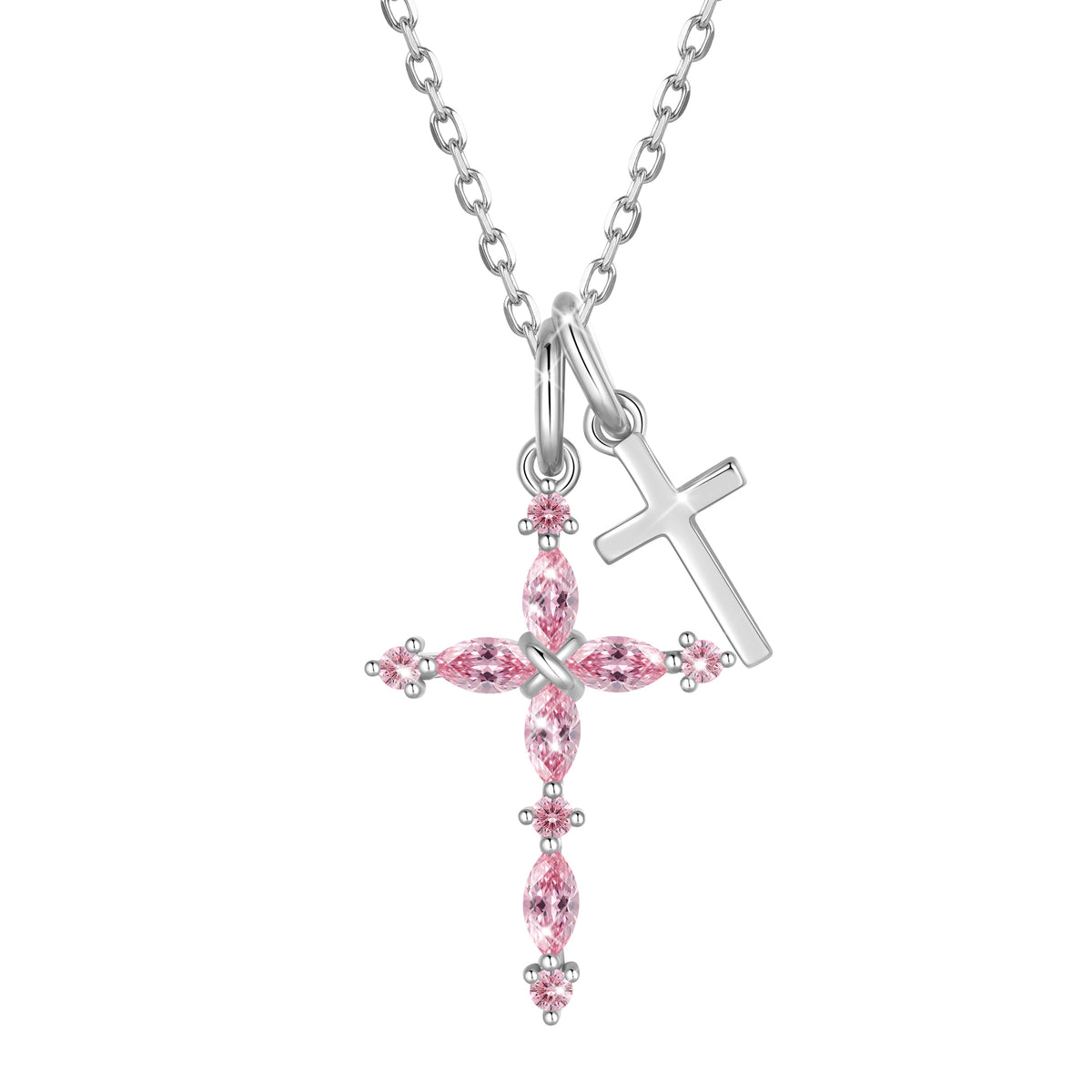 Yndra 925 Sterling Silver 3-Way Cross Necklace for Women,Detachable  Birthstone Cross Double Pendant Christian Necklace,Anniversary Birthday Jewelry Gift for Her Mom Wife Girlfriend