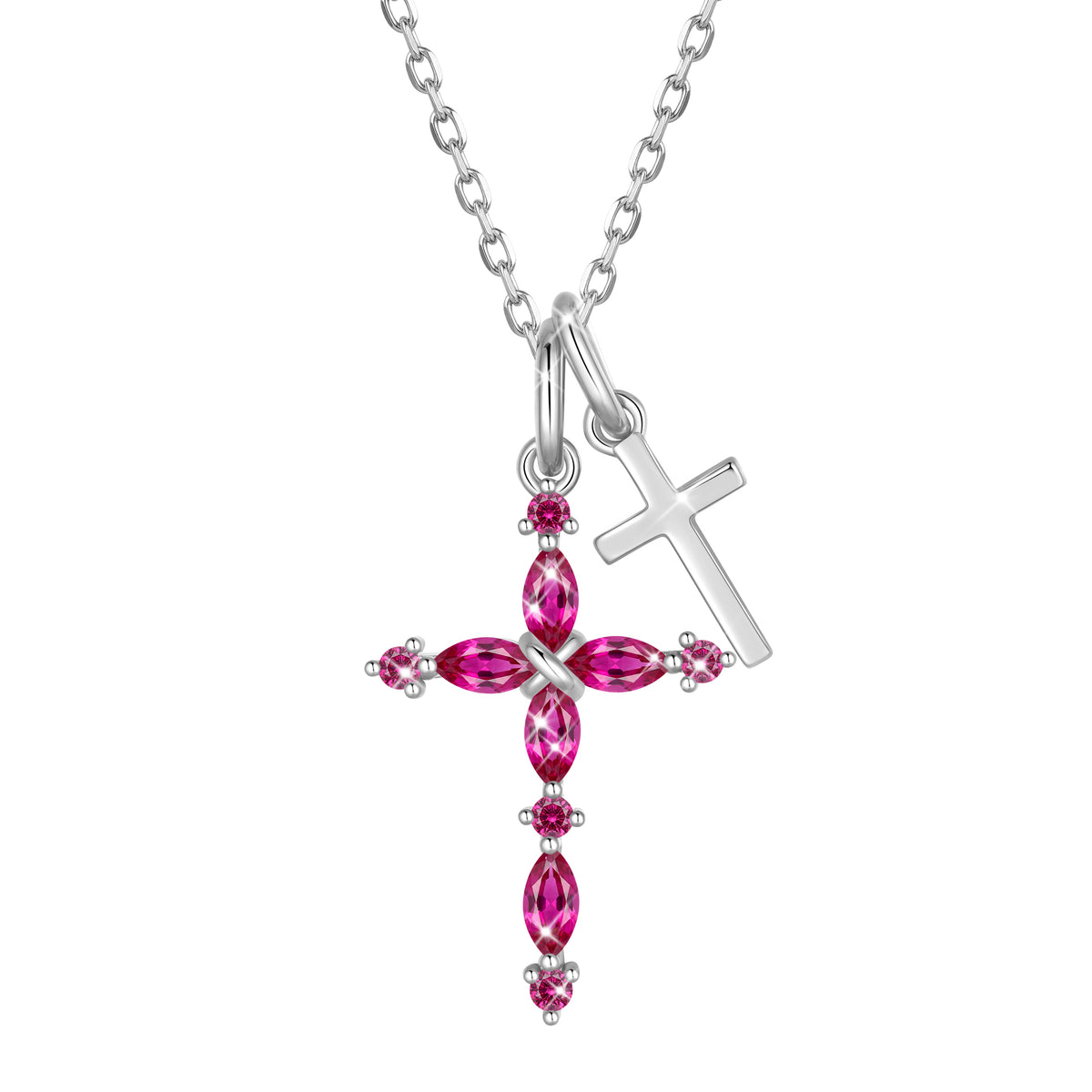 Yndra 925 Sterling Silver 3-Way Cross Necklace for Women,Detachable  Birthstone Cross Double Pendant Christian Necklace,Anniversary Birthday Jewelry Gift for Her Mom Wife Girlfriend