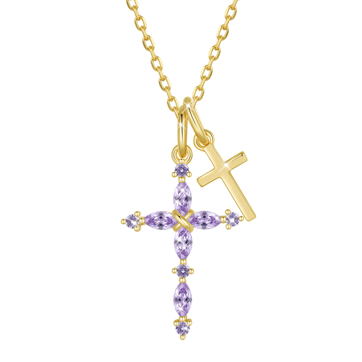 Yndra 925 Sterling Silver 3-Way Cross Necklace for Women,Detachable  Birthstone Cross Double Pendant Christian Necklace,Anniversary Birthday Jewelry Gift for Her Mom Wife Girlfriend
