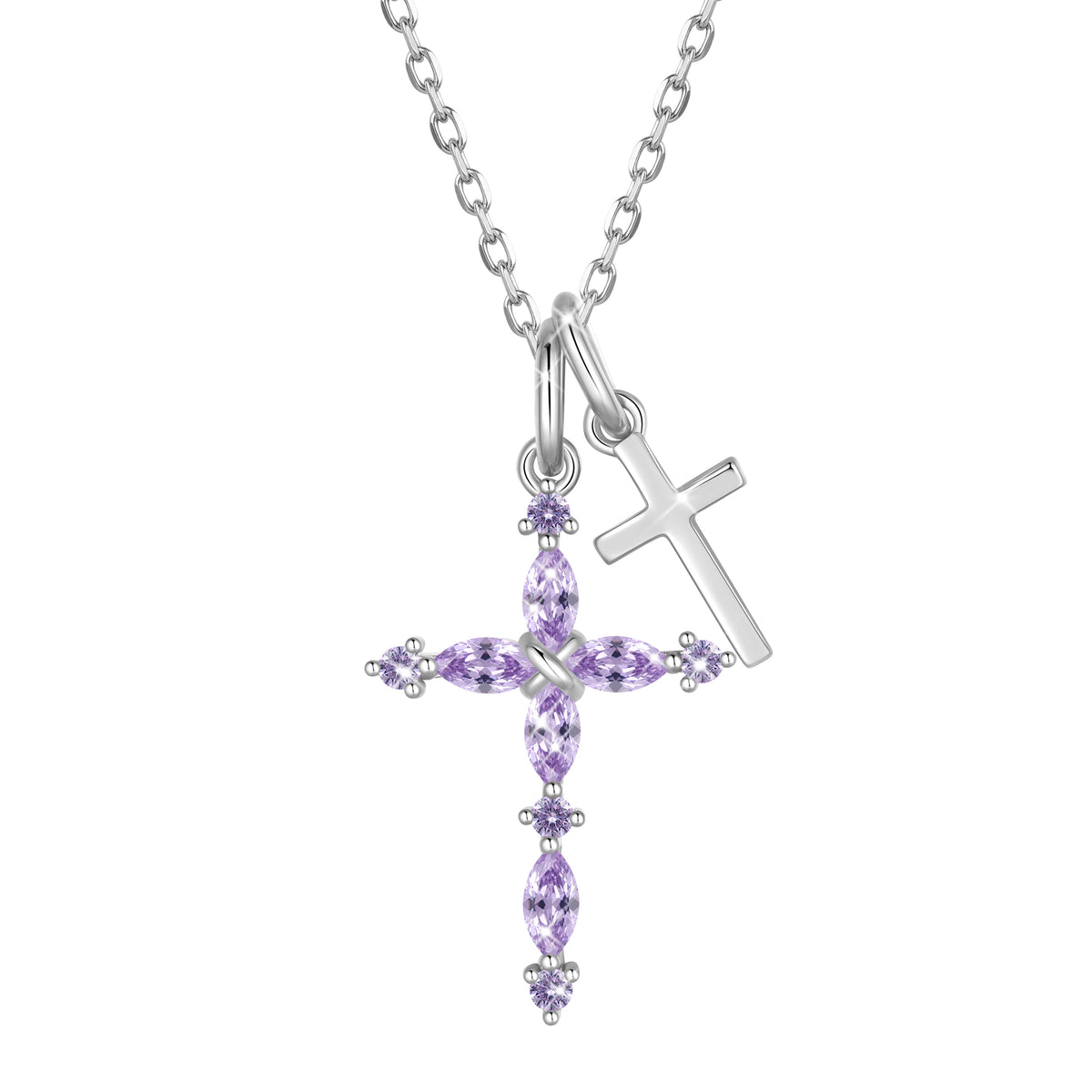 Yndra 925 Sterling Silver 3-Way Cross Necklace for Women,Detachable  Birthstone Cross Double Pendant Christian Necklace,Anniversary Birthday Jewelry Gift for Her Mom Wife Girlfriend