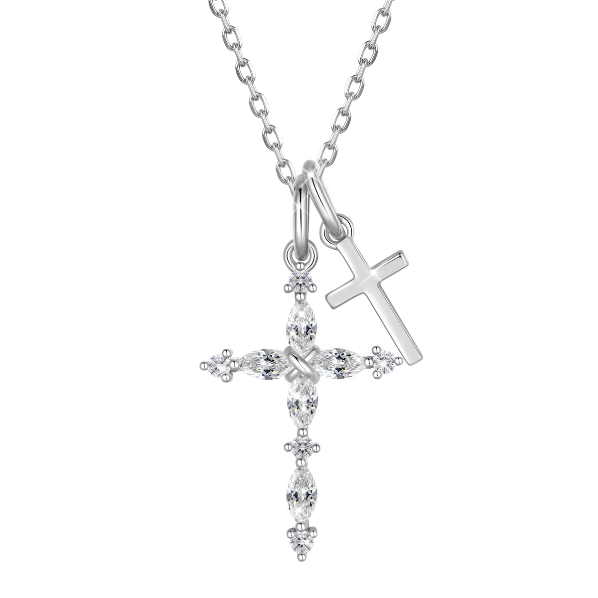 Yndra 925 Sterling Silver 3-Way Cross Necklace for Women,Detachable  Birthstone Cross Double Pendant Christian Necklace,Anniversary Birthday Jewelry Gift for Her Mom Wife Girlfriend