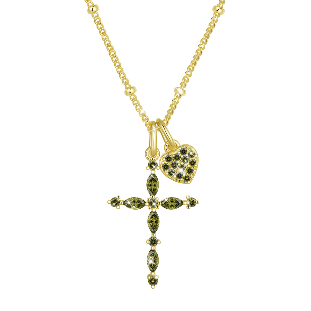 Beautlace 925 Sterling Silver 3-Way Cross Necklace for Women,Detachable Heart and Birthstone Cross Double Pendant Necklace,Anniversary Birthday Jewelry Gift for Her Mom Wife Girlfriend