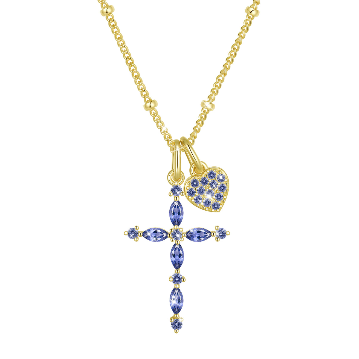 Beautlace 925 Sterling Silver 3-Way Cross Necklace for Women,Detachable Heart and Birthstone Cross Double Pendant Necklace,Anniversary Birthday Jewelry Gift for Her Mom Wife Girlfriend