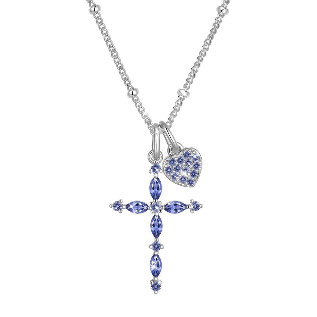 Beautlace 925 Sterling Silver 3-Way Cross Necklace for Women,Detachable Heart and Birthstone Cross Double Pendant Necklace,Anniversary Birthday Jewelry Gift for Her Mom Wife Girlfriend