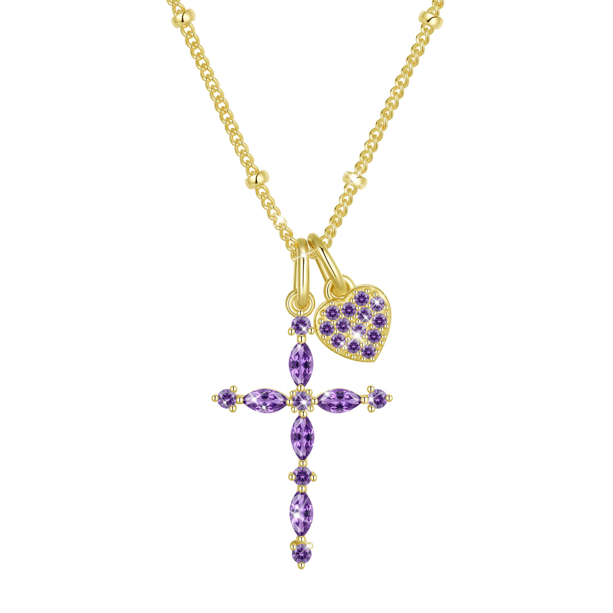 Beautlace 925 Sterling Silver 3-Way Cross Necklace for Women,Detachable Heart and Birthstone Cross Double Pendant Necklace,Anniversary Birthday Jewelry Gift for Her Mom Wife Girlfriend