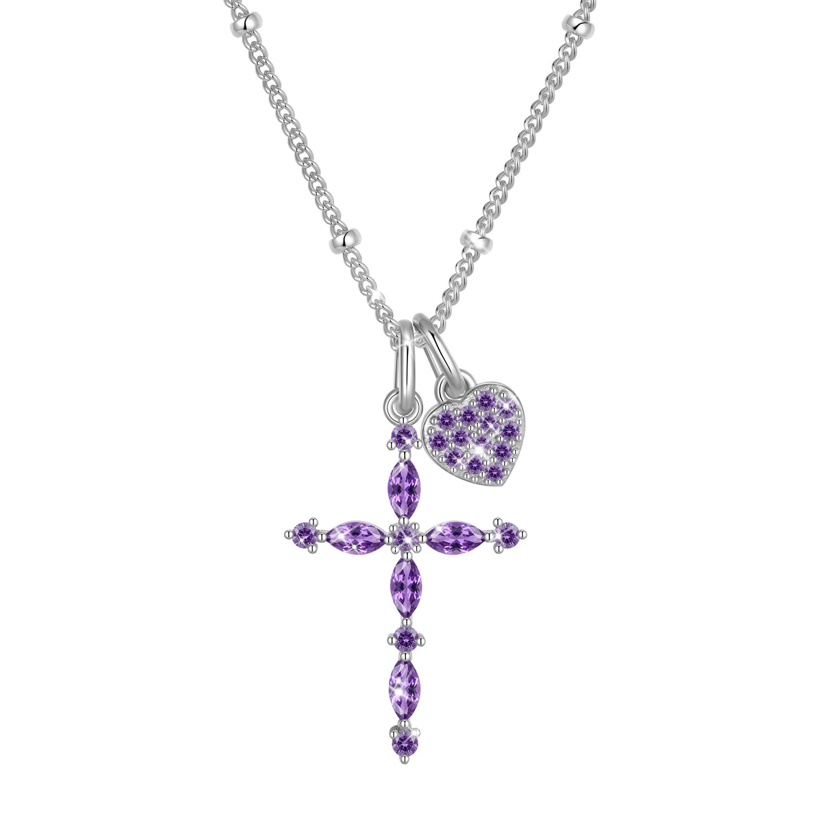 Beautlace 925 Sterling Silver 3-Way Cross Necklace for Women,Detachable Heart and Birthstone Cross Double Pendant Necklace,Anniversary Birthday Jewelry Gift for Her Mom Wife Girlfriend