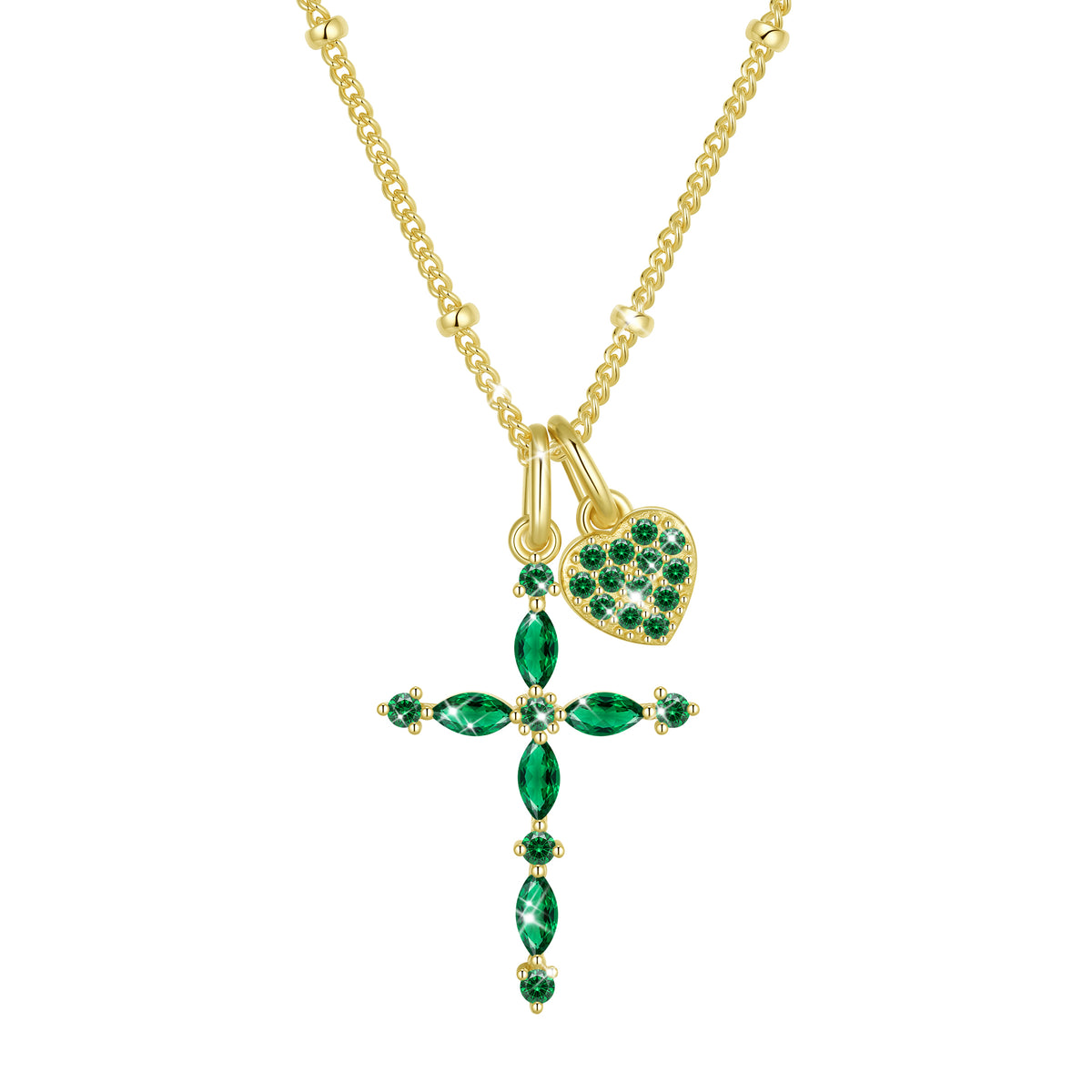 Beautlace 925 Sterling Silver 3-Way Cross Necklace for Women,Detachable Heart and Birthstone Cross Double Pendant Necklace,Anniversary Birthday Jewelry Gift for Her Mom Wife Girlfriend