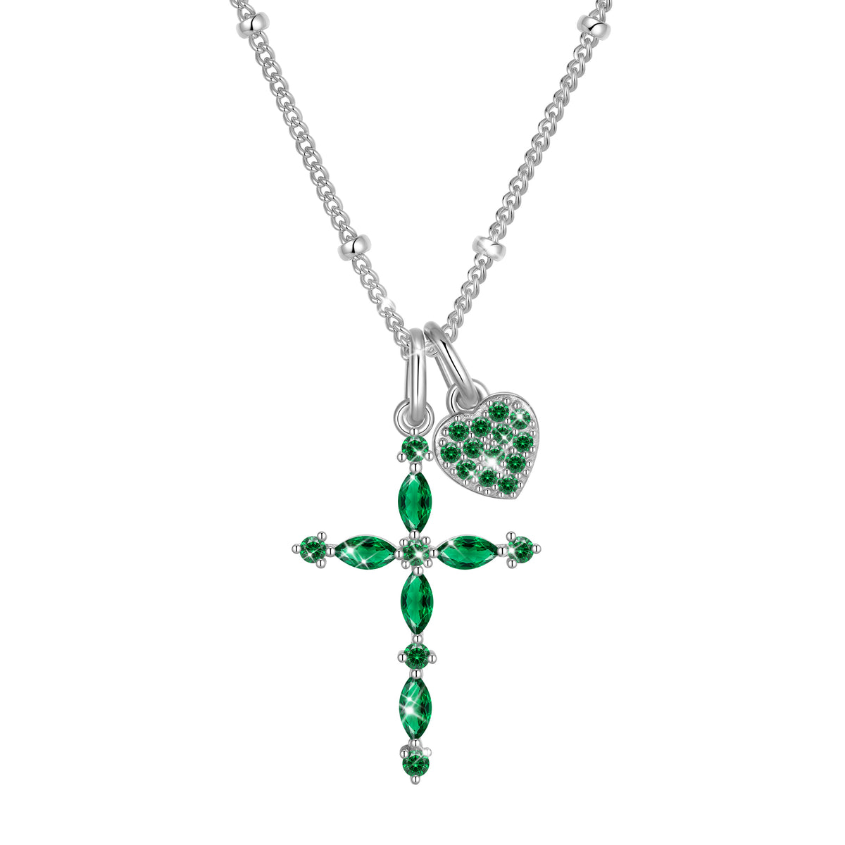 Beautlace 925 Sterling Silver 3-Way Cross Necklace for Women,Detachable Heart and Birthstone Cross Double Pendant Necklace,Anniversary Birthday Jewelry Gift for Her Mom Wife Girlfriend