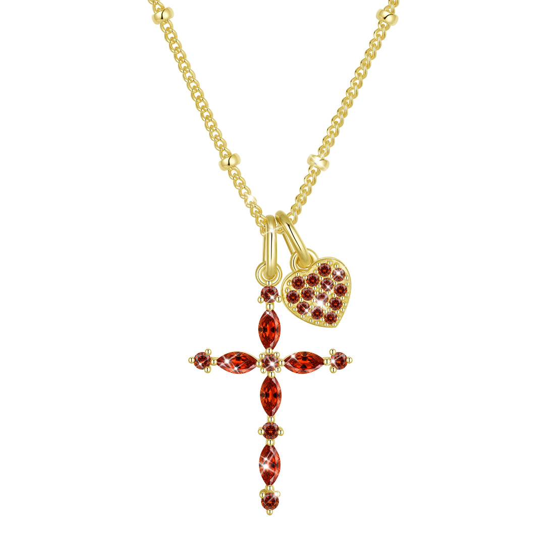 Beautlace 925 Sterling Silver 3-Way Cross Necklace for Women,Detachable Heart and Birthstone Cross Double Pendant Necklace,Anniversary Birthday Jewelry Gift for Her Mom Wife Girlfriend