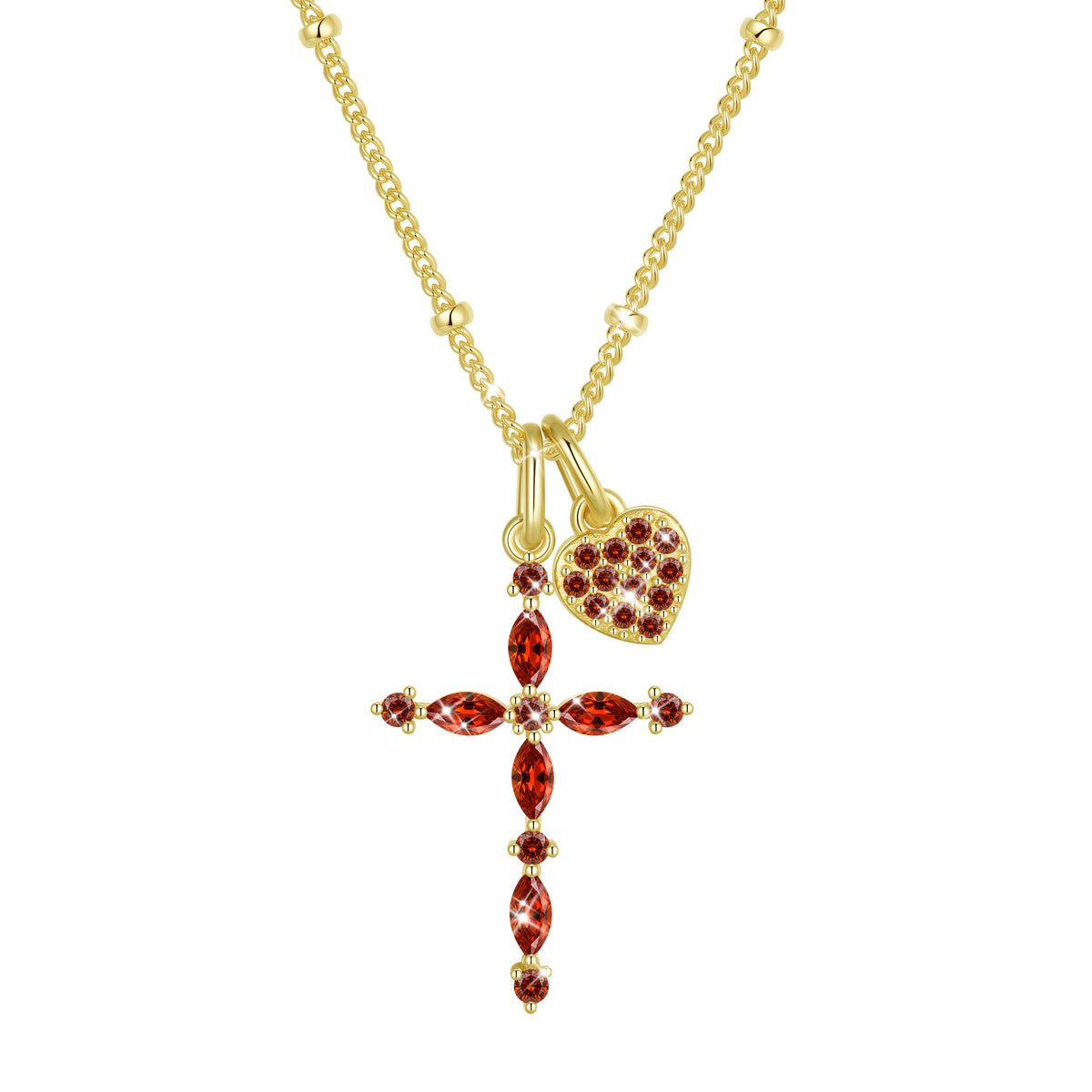 Beautlace 925 Sterling Silver 3-Way Cross Necklace for Women,Detachable Heart and Birthstone Cross Double Pendant Necklace,Anniversary Birthday Jewelry Gift for Her Mom Wife Girlfriend