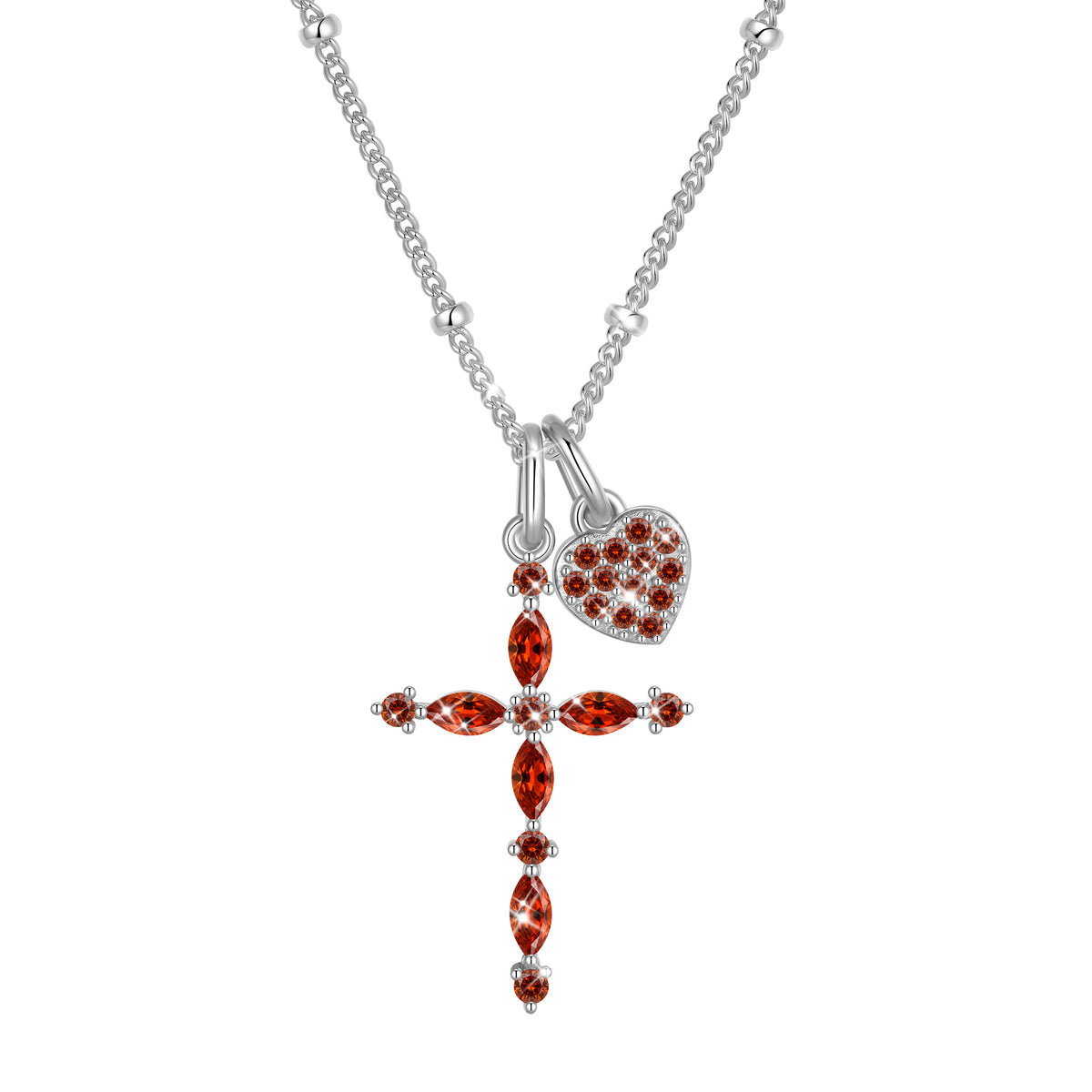Beautlace 925 Sterling Silver 3-Way Cross Necklace for Women,Detachable Heart and Birthstone Cross Double Pendant Necklace,Anniversary Birthday Jewelry Gift for Her Mom Wife Girlfriend