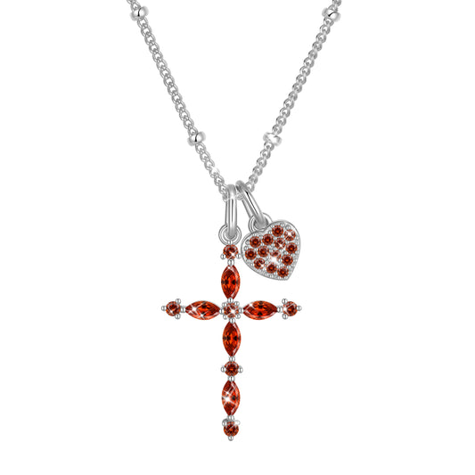 Beautlace 925 Sterling Silver 3-Way Cross Necklace for Women,Detachable Heart and Birthstone Cross Double Pendant Necklace,Anniversary Birthday Jewelry Gift for Her Mom Wife Girlfriend
