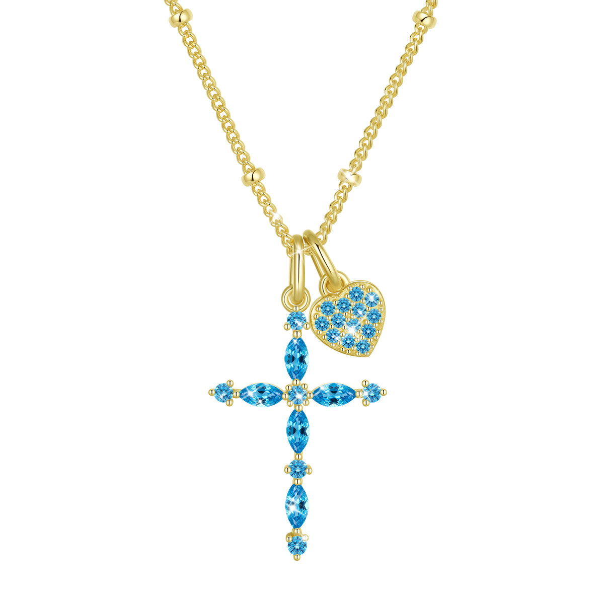Beautlace 925 Sterling Silver 3-Way Cross Necklace for Women,Detachable Heart and Birthstone Cross Double Pendant Necklace,Anniversary Birthday Jewelry Gift for Her Mom Wife Girlfriend