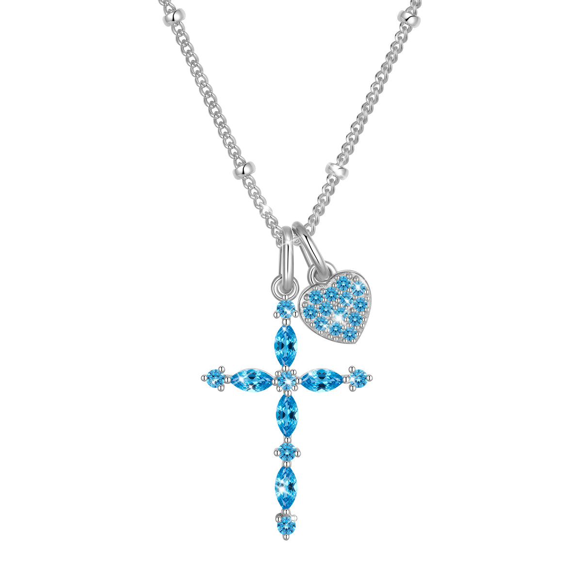 Beautlace 925 Sterling Silver 3-Way Cross Necklace for Women,Detachable Heart and Birthstone Cross Double Pendant Necklace,Anniversary Birthday Jewelry Gift for Her Mom Wife Girlfriend
