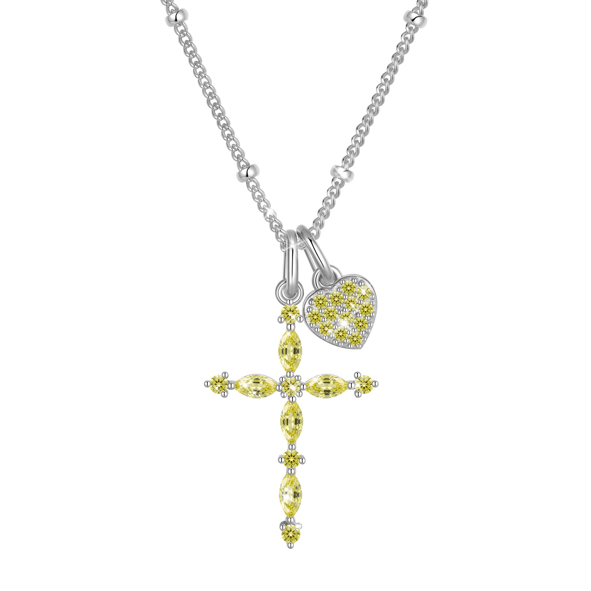 Beautlace 925 Sterling Silver 3-Way Cross Necklace for Women,Detachable Heart and Birthstone Cross Double Pendant Necklace,Anniversary Birthday Jewelry Gift for Her Mom Wife Girlfriend