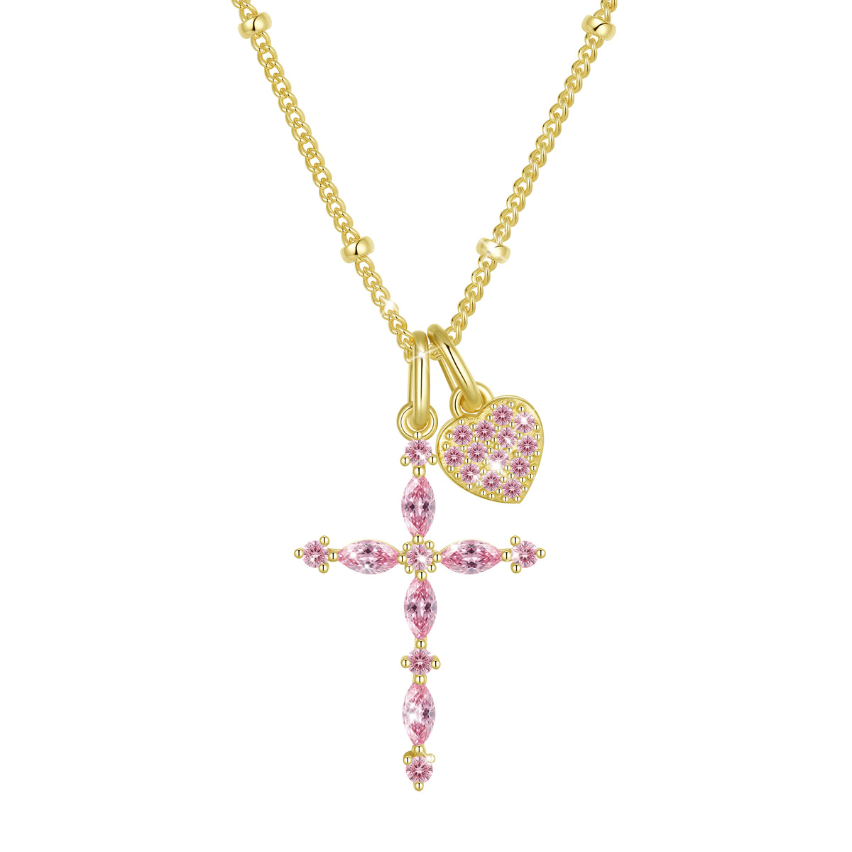 Beautlace 925 Sterling Silver 3-Way Cross Necklace for Women,Detachable Heart and Birthstone Cross Double Pendant Necklace,Anniversary Birthday Jewelry Gift for Her Mom Wife Girlfriend