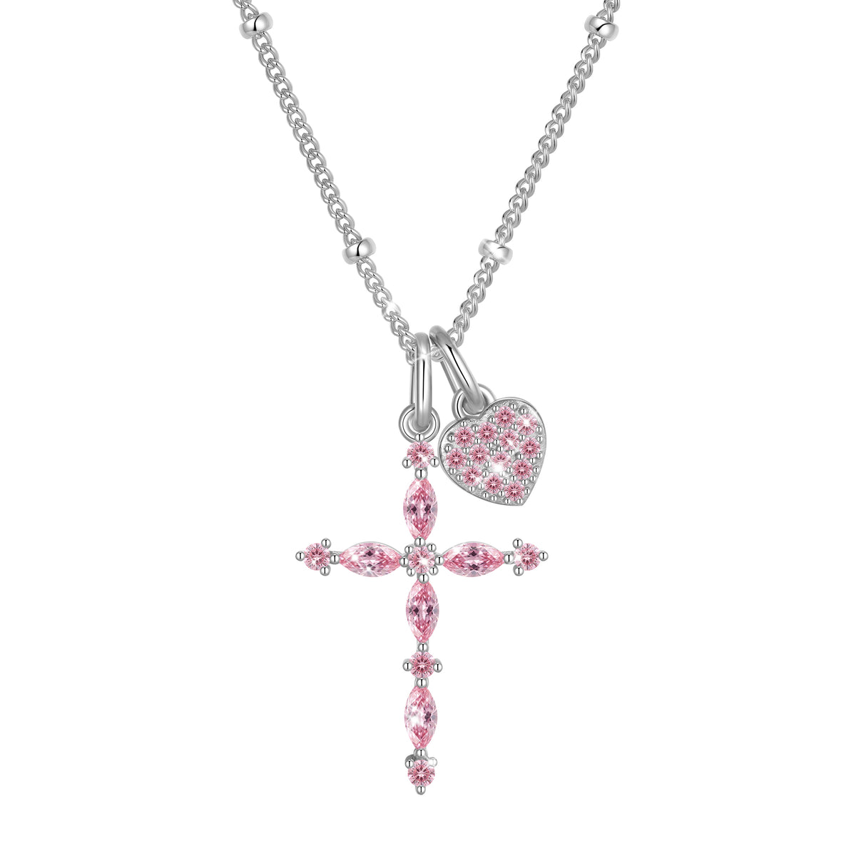 Beautlace 925 Sterling Silver 3-Way Cross Necklace for Women,Detachable Heart and Birthstone Cross Double Pendant Necklace,Anniversary Birthday Jewelry Gift for Her Mom Wife Girlfriend
