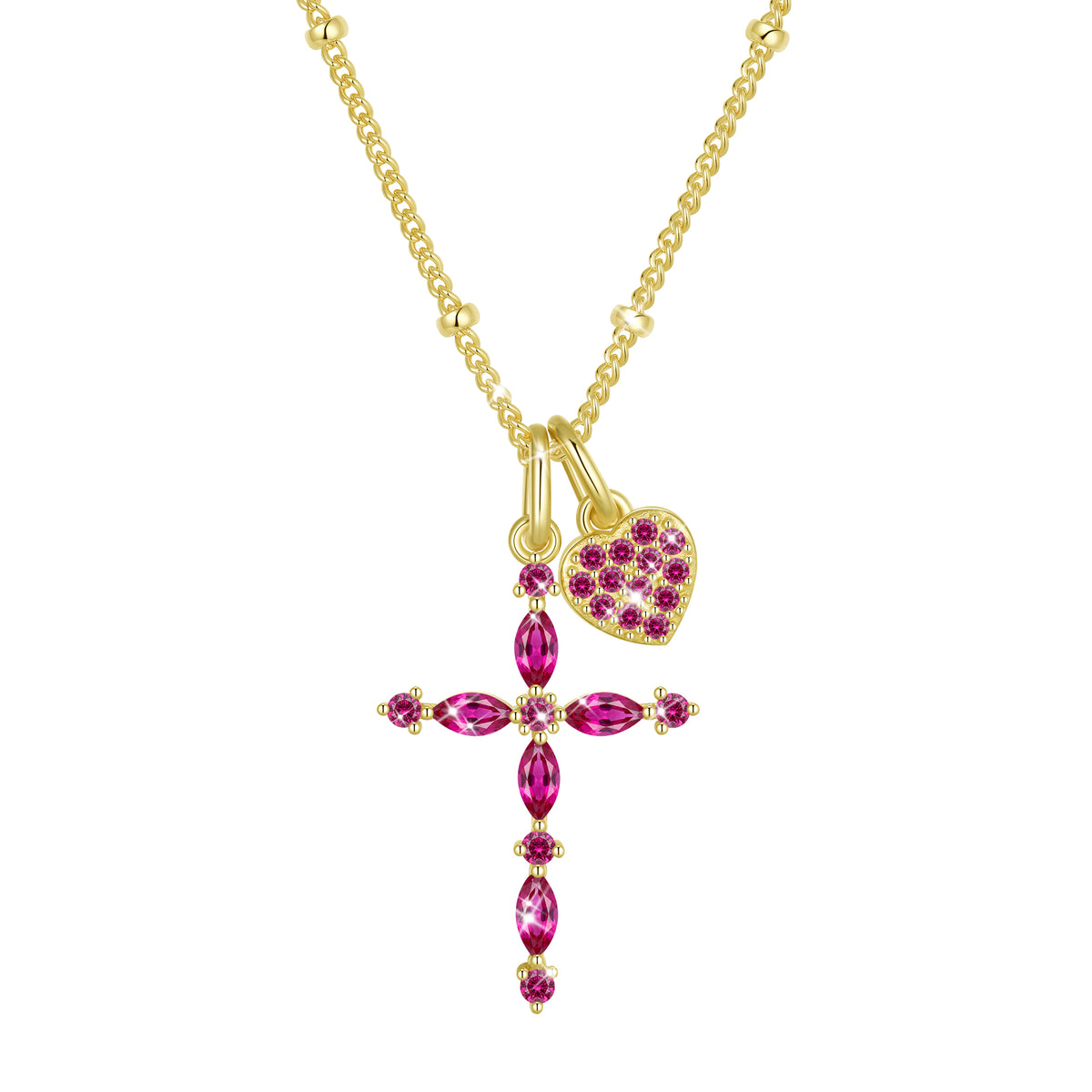 Beautlace 925 Sterling Silver 3-Way Cross Necklace for Women,Detachable Heart and Birthstone Cross Double Pendant Necklace,Anniversary Birthday Jewelry Gift for Her Mom Wife Girlfriend