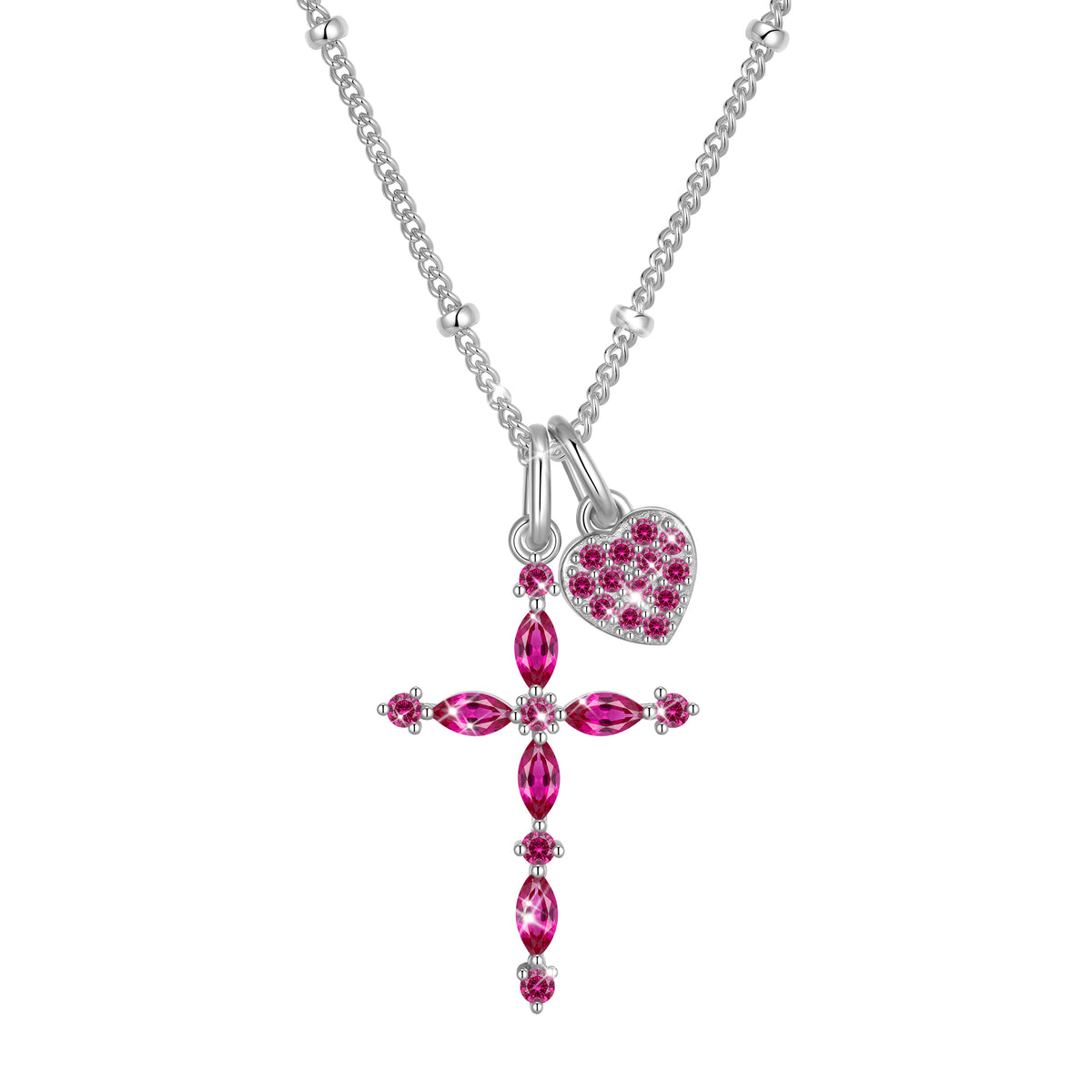 Beautlace 925 Sterling Silver 3-Way Cross Necklace for Women,Detachable Heart and Birthstone Cross Double Pendant Necklace,Anniversary Birthday Jewelry Gift for Her Mom Wife Girlfriend