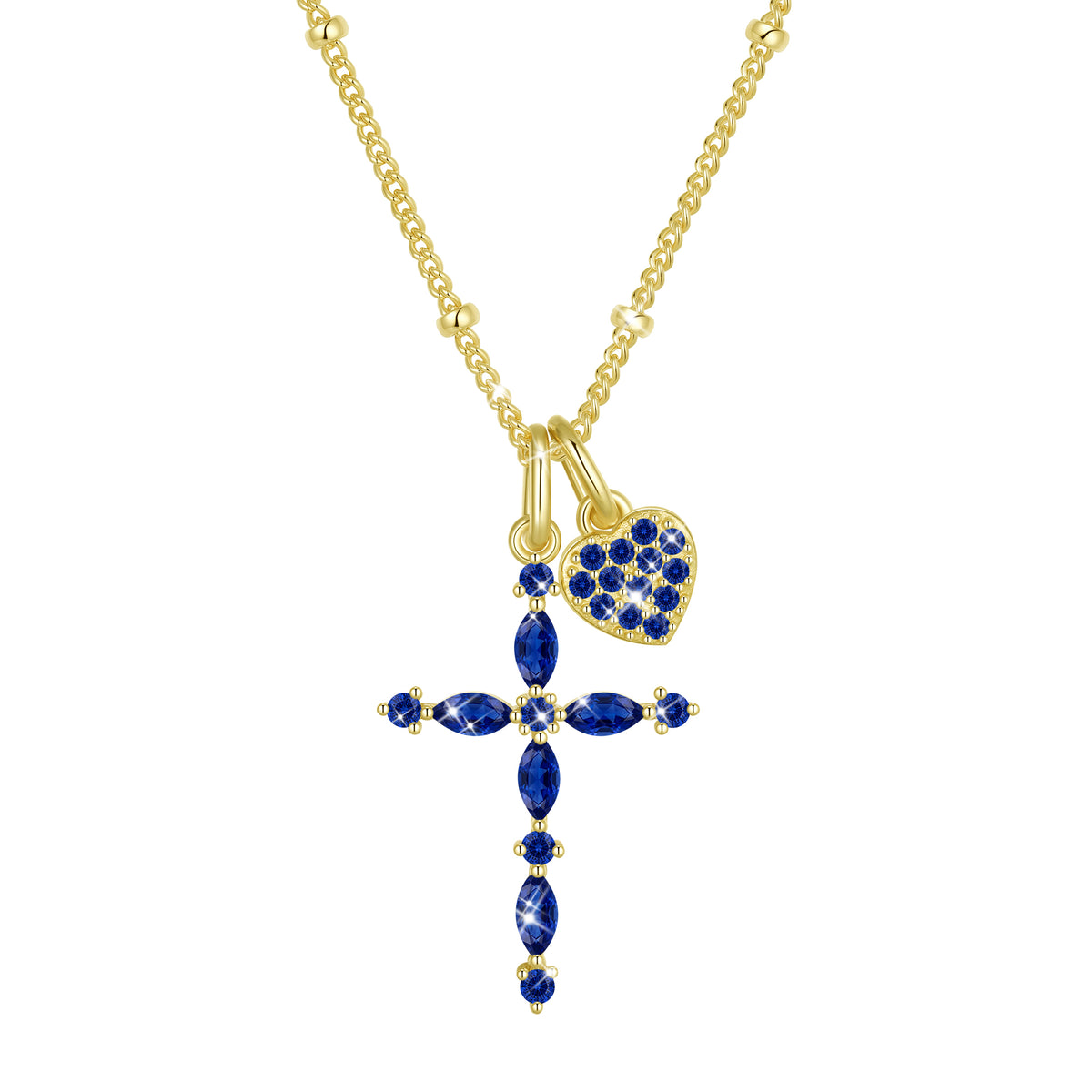 Beautlace 925 Sterling Silver 3-Way Cross Necklace for Women,Detachable Heart and Birthstone Cross Double Pendant Necklace,Anniversary Birthday Jewelry Gift for Her Mom Wife Girlfriend