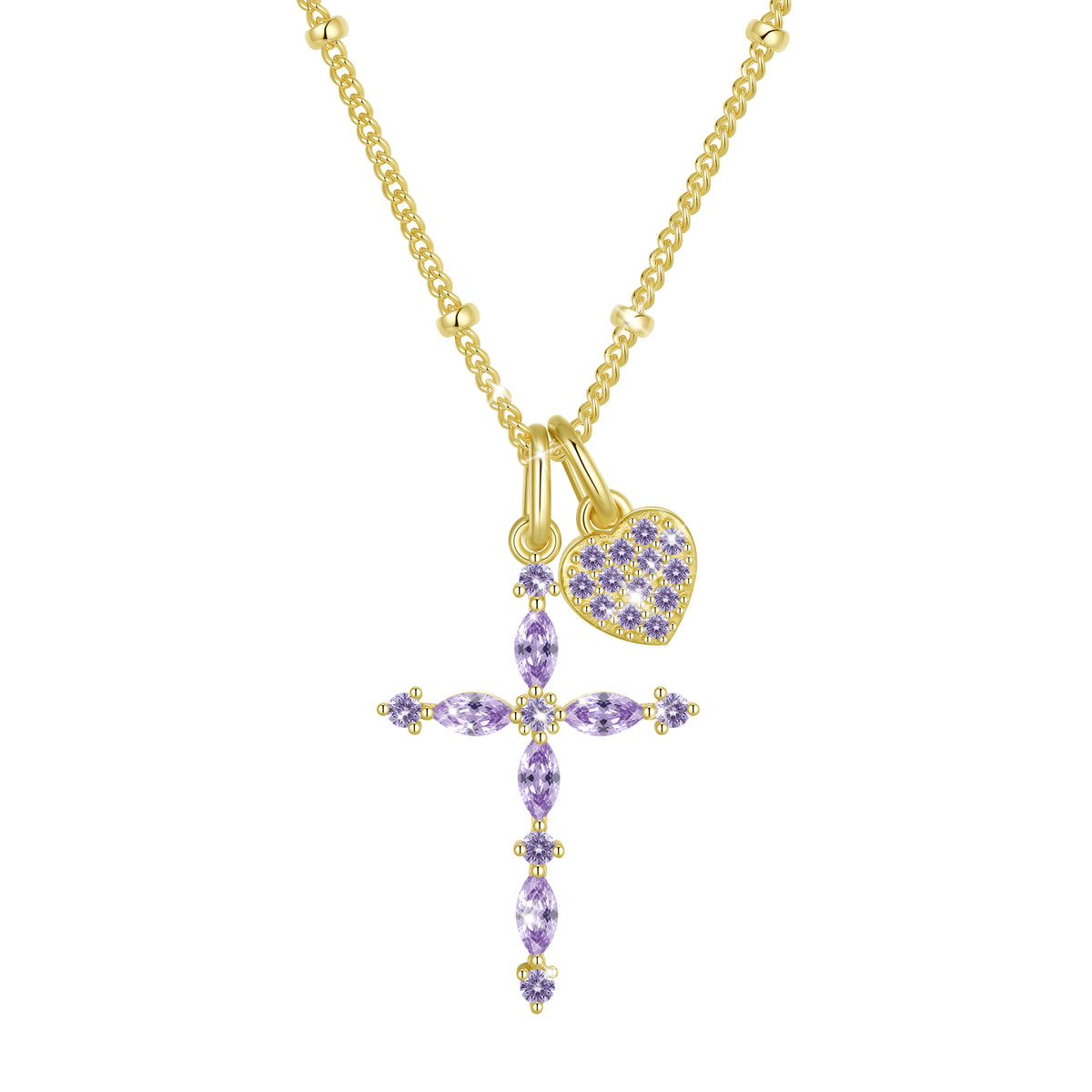 Beautlace 925 Sterling Silver 3-Way Cross Necklace for Women,Detachable Heart and Birthstone Cross Double Pendant Necklace,Anniversary Birthday Jewelry Gift for Her Mom Wife Girlfriend