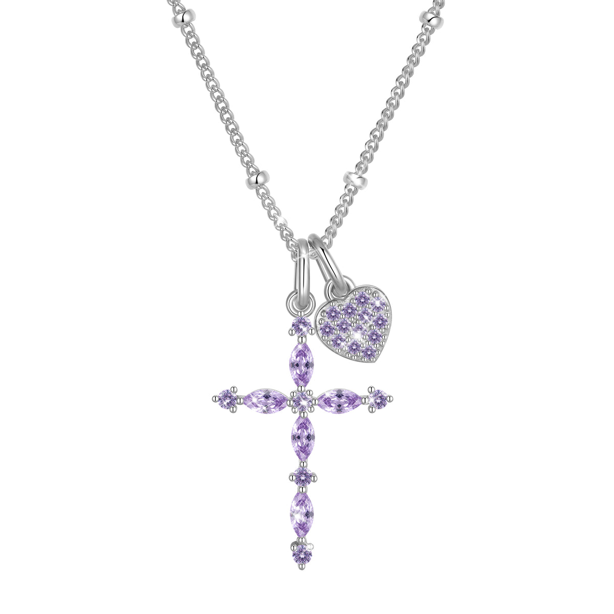 Beautlace 925 Sterling Silver 3-Way Cross Necklace for Women,Detachable Heart and Birthstone Cross Double Pendant Necklace,Anniversary Birthday Jewelry Gift for Her Mom Wife Girlfriend
