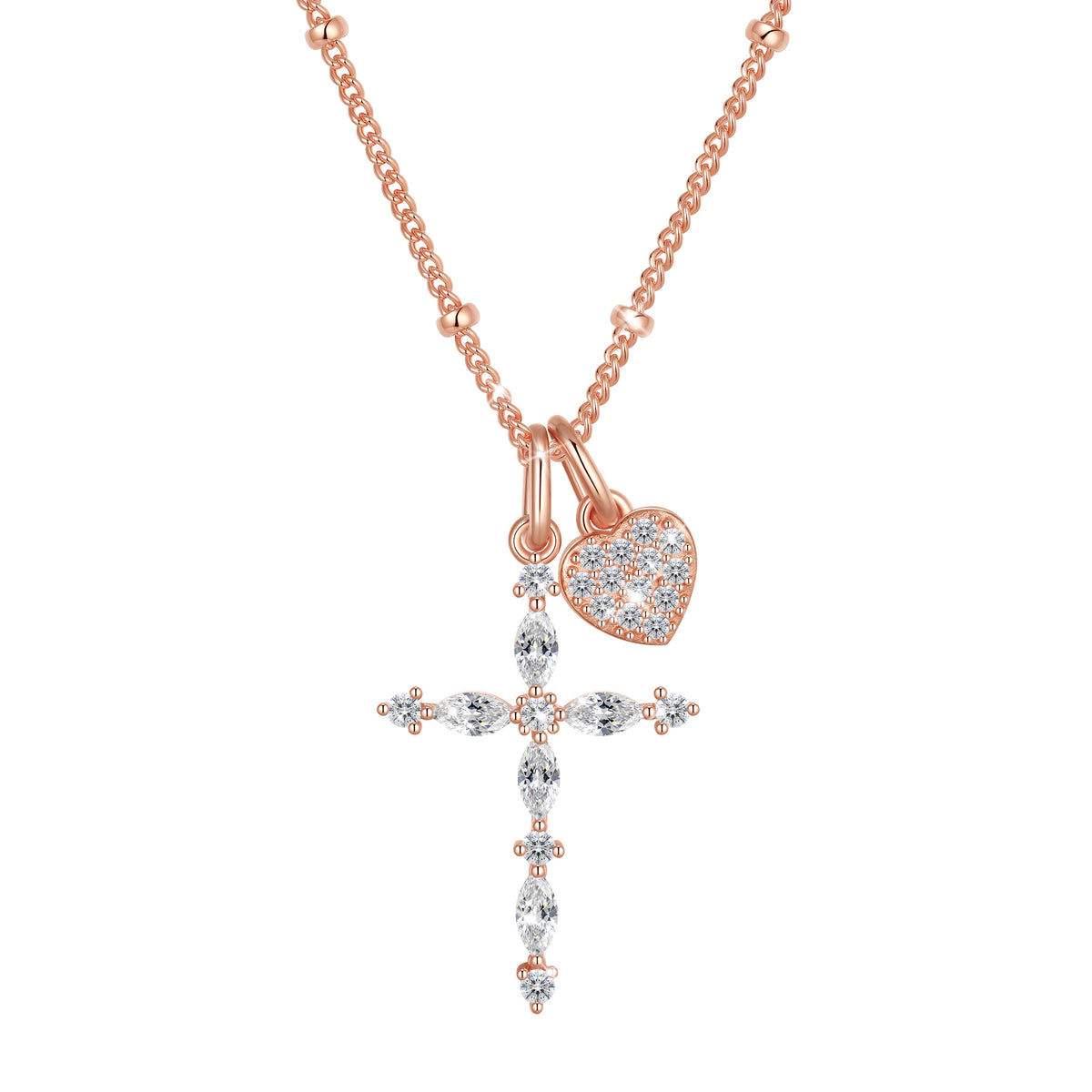 Beautlace 925 Sterling Silver 3-Way Cross Necklace for Women,Detachable Heart and Birthstone Cross Double Pendant Necklace,Anniversary Birthday Jewelry Gift for Her Mom Wife Girlfriend
