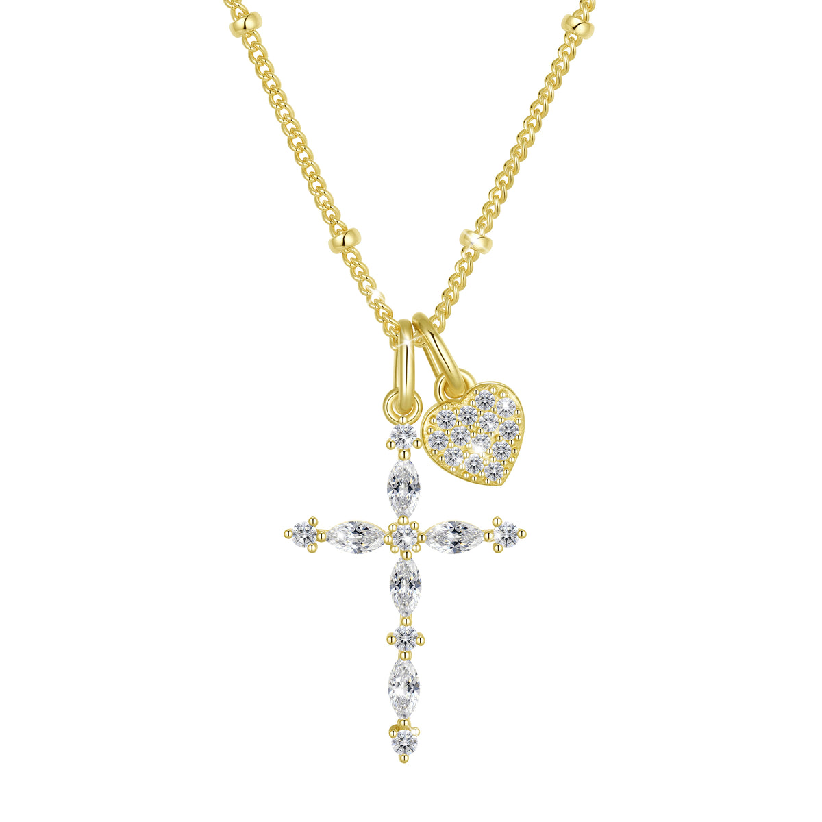 Beautlace 925 Sterling Silver 3-Way Cross Necklace for Women,Detachable Heart and Birthstone Cross Double Pendant Necklace,Anniversary Birthday Jewelry Gift for Her Mom Wife Girlfriend
