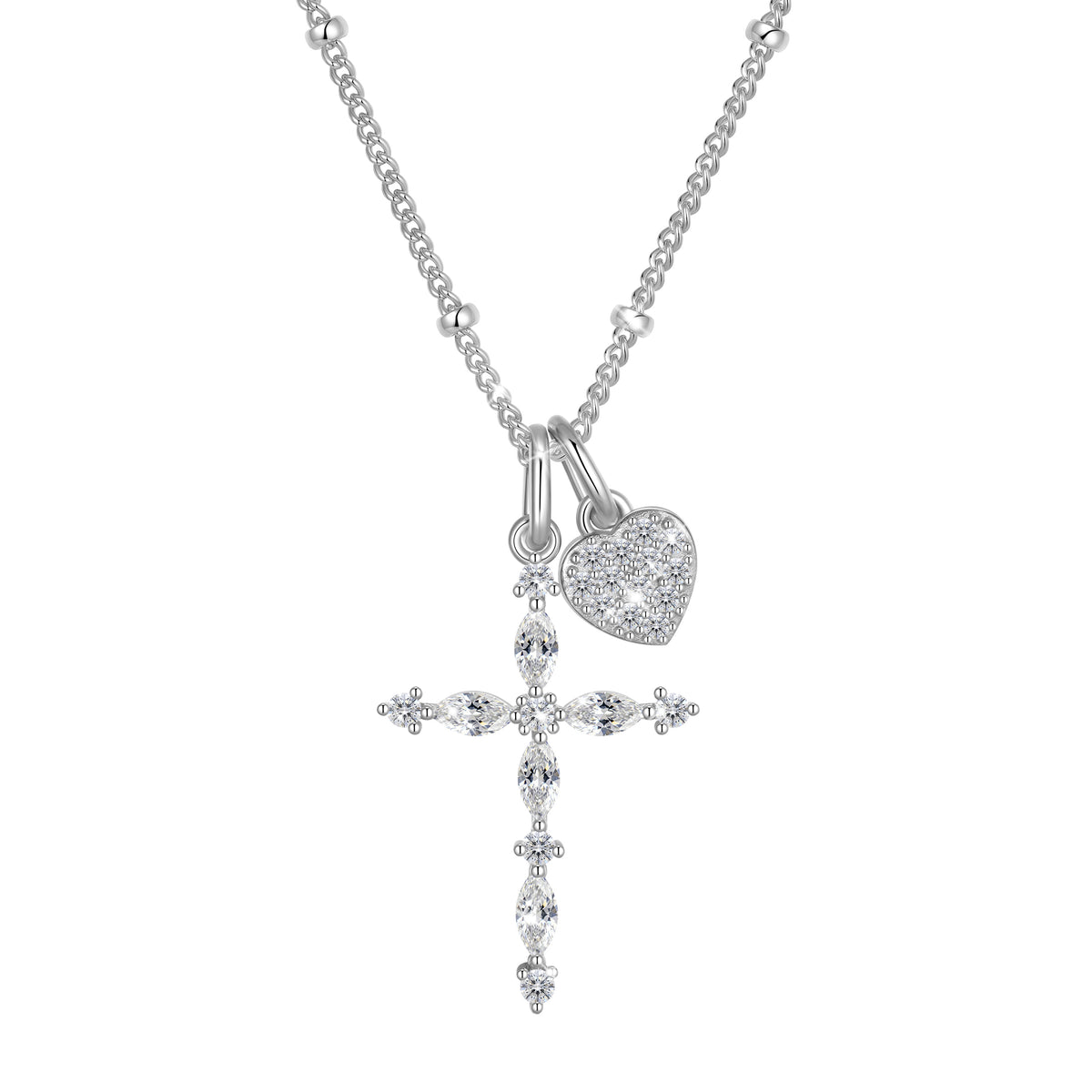 Beautlace 925 Sterling Silver 3-Way Cross Necklace for Women,Detachable Heart and Birthstone Cross Double Pendant Necklace,Anniversary Birthday Jewelry Gift for Her Mom Wife Girlfriend