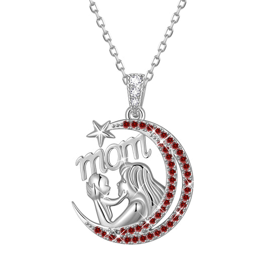 Yndra Women Moon Star Necklace for Mom Daughter,925 Sterling Silver Birthstone Pendant Necklace,Jewelry Gift for Women Mother,Birthday Christmas Mother’s Day Gift for Her