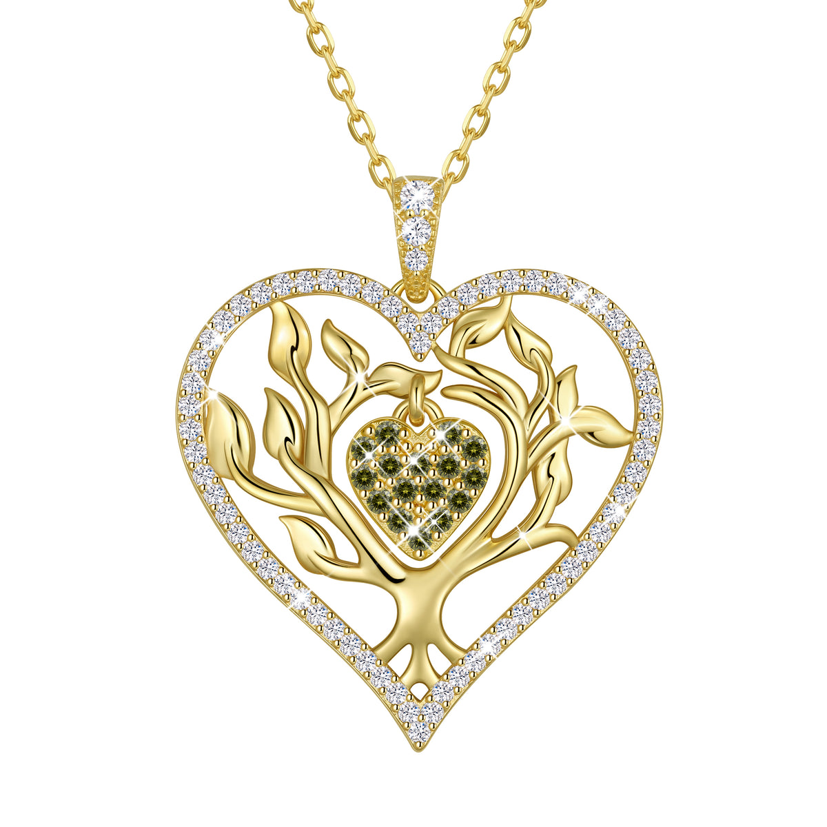 Beautlace Tree of Life Heart Necklace for Women,Family Tree April Birthstone Pendant with CZ,Anniversary Birthday Jewelry Gift for Her Mom Wife Girlfriend Daughter