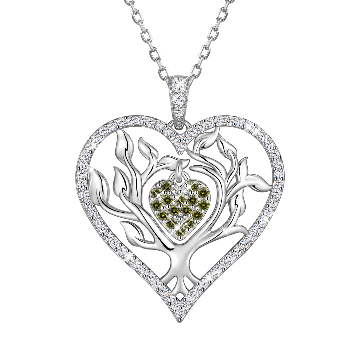 Beautlace Tree of Life Heart Necklace for Women,Family Tree April Birthstone Pendant with CZ,Anniversary Birthday Jewelry Gift for Her Mom Wife Girlfriend Daughter