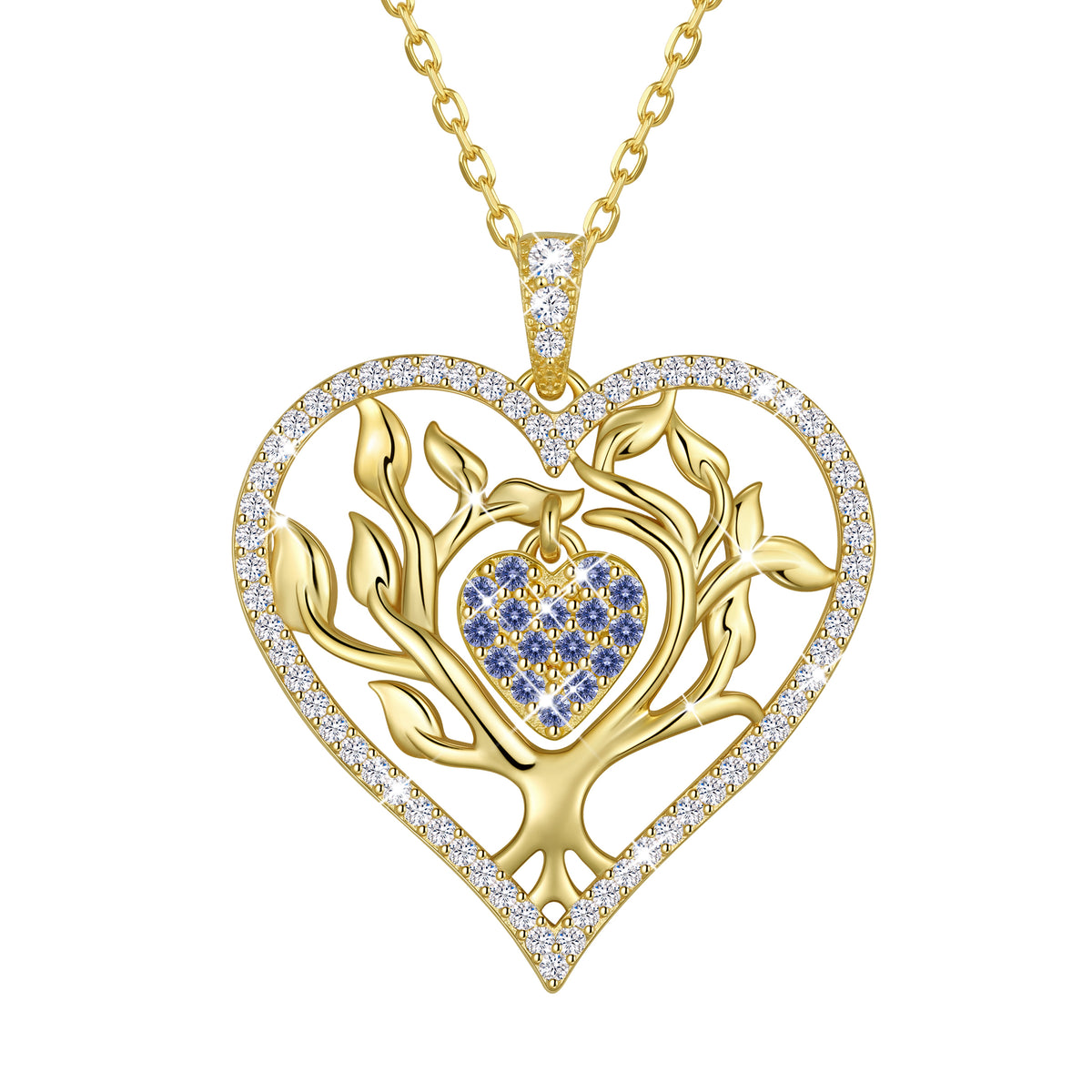Beautlace Tree of Life Heart Necklace for Women,Family Tree April Birthstone Pendant with CZ,Anniversary Birthday Jewelry Gift for Her Mom Wife Girlfriend Daughter