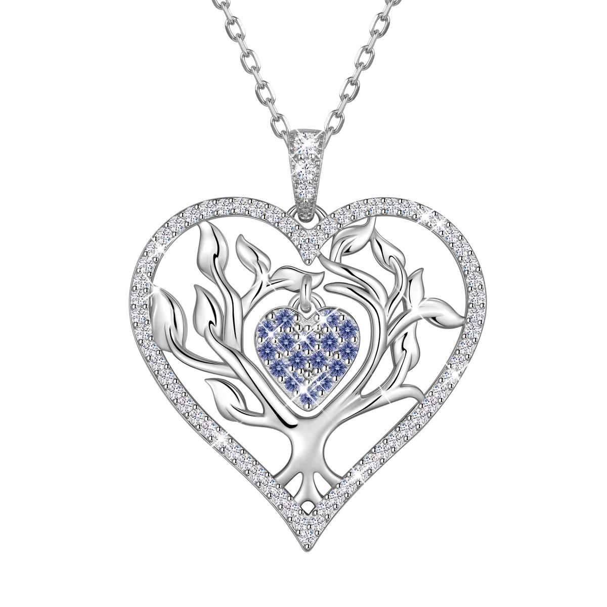 Beautlace Tree of Life Heart Necklace for Women,Family Tree April Birthstone Pendant with CZ,Anniversary Birthday Jewelry Gift for Her Mom Wife Girlfriend Daughter
