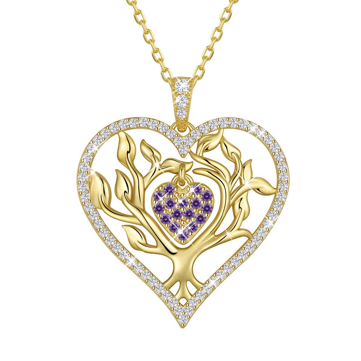 Beautlace Tree of Life Heart Necklace for Women,Family Tree April Birthstone Pendant with CZ,Anniversary Birthday Jewelry Gift for Her Mom Wife Girlfriend Daughter