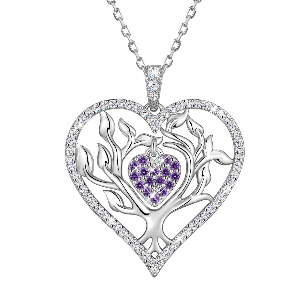 Beautlace Tree of Life Heart Necklace for Women,Family Tree April Birthstone Pendant with CZ,Anniversary Birthday Jewelry Gift for Her Mom Wife Girlfriend Daughter