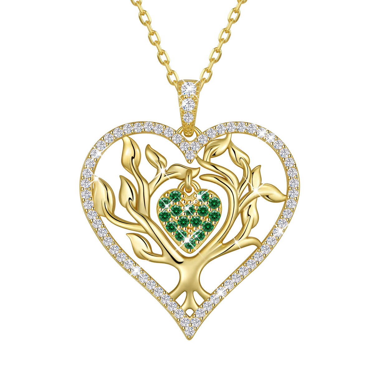Beautlace Tree of Life Heart Necklace for Women,Family Tree April Birthstone Pendant with CZ,Anniversary Birthday Jewelry Gift for Her Mom Wife Girlfriend Daughter