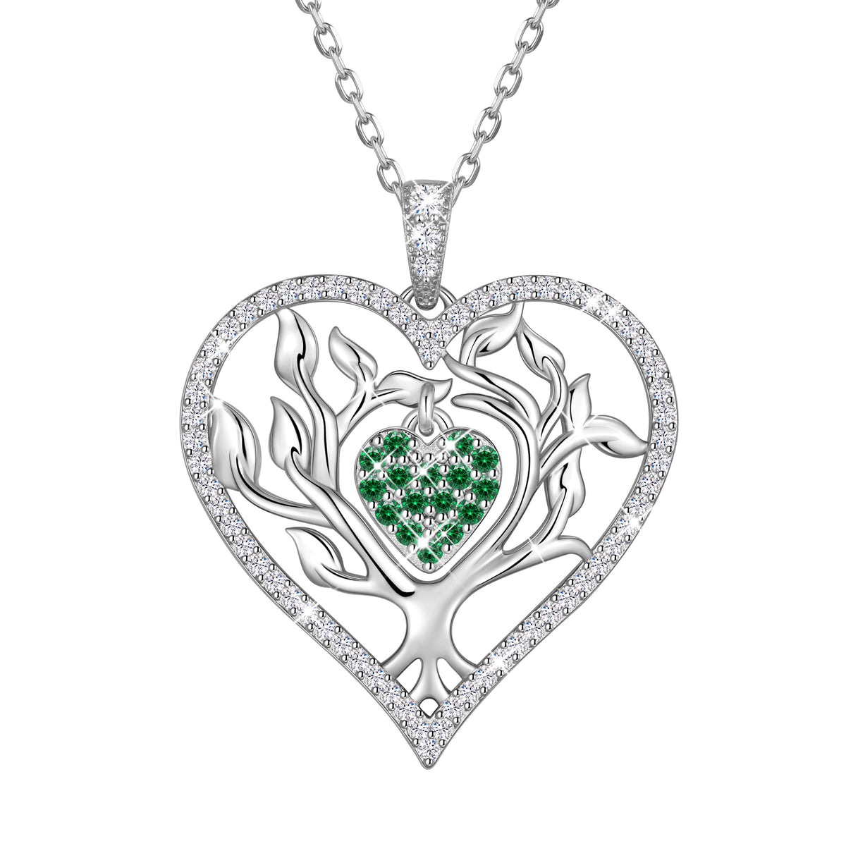 Beautlace Tree of Life Heart Necklace for Women,Family Tree April Birthstone Pendant with CZ,Anniversary Birthday Jewelry Gift for Her Mom Wife Girlfriend Daughter