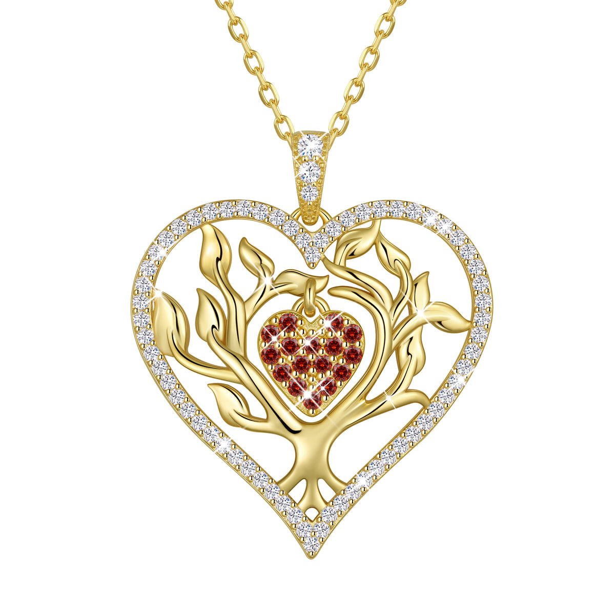 Beautlace Tree of Life Heart Necklace for Women,Family Tree April Birthstone Pendant with CZ,Anniversary Birthday Jewelry Gift for Her Mom Wife Girlfriend Daughter