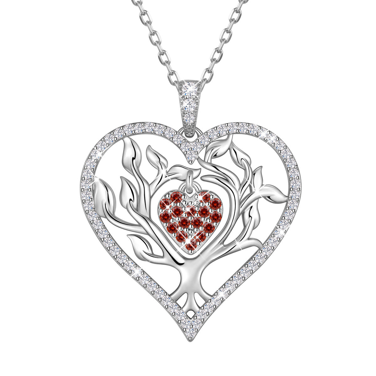 Beautlace Tree of Life Heart Necklace for Women,Family Tree April Birthstone Pendant with CZ,Anniversary Birthday Jewelry Gift for Her Mom Wife Girlfriend Daughter