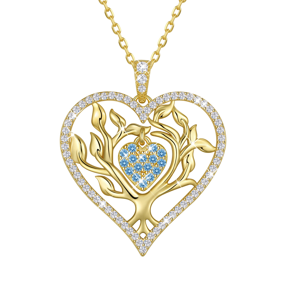 Beautlace Tree of Life Heart Necklace for Women,Family Tree April Birthstone Pendant with CZ,Anniversary Birthday Jewelry Gift for Her Mom Wife Girlfriend Daughter