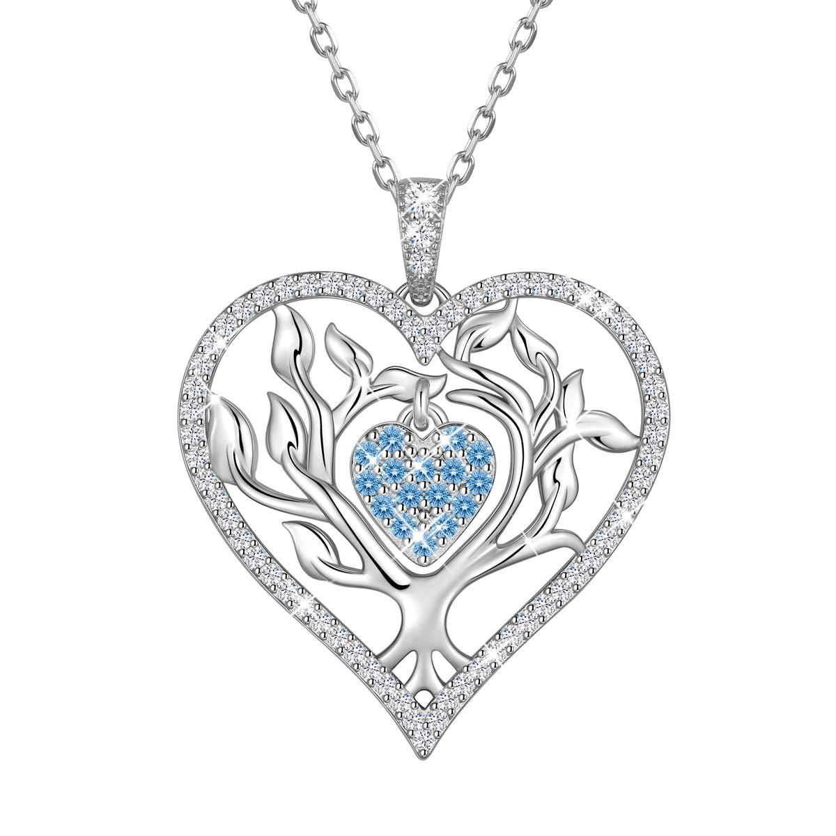 Beautlace Tree of Life Heart Necklace for Women,Family Tree April Birthstone Pendant with CZ,Anniversary Birthday Jewelry Gift for Her Mom Wife Girlfriend Daughter