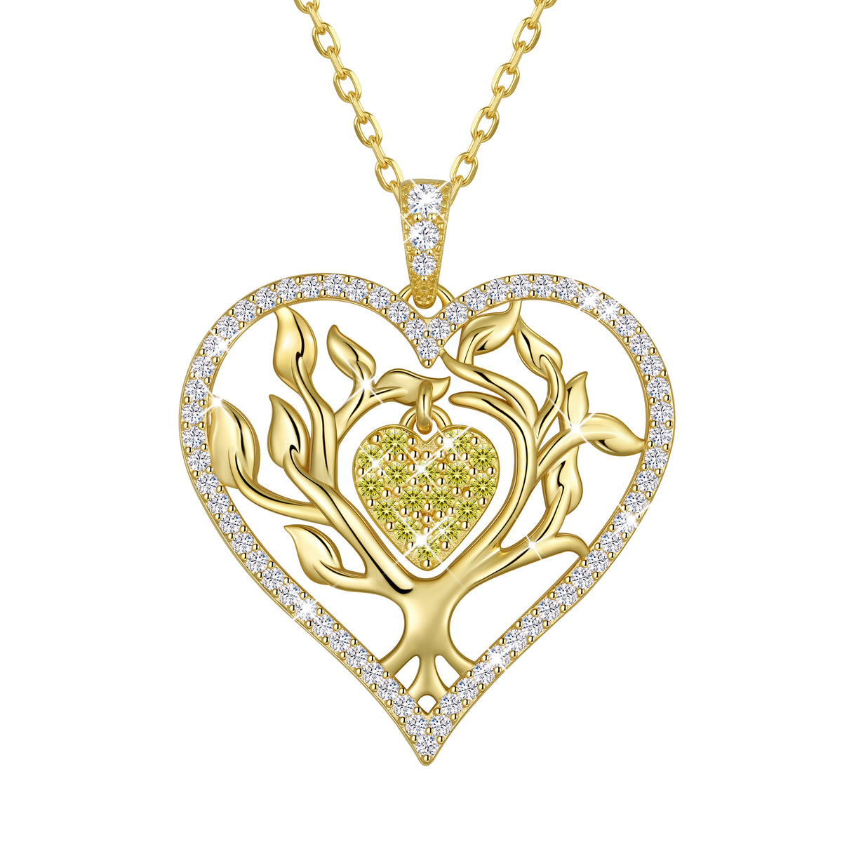 Beautlace Tree of Life Heart Necklace for Women,Family Tree April Birthstone Pendant with CZ,Anniversary Birthday Jewelry Gift for Her Mom Wife Girlfriend Daughter