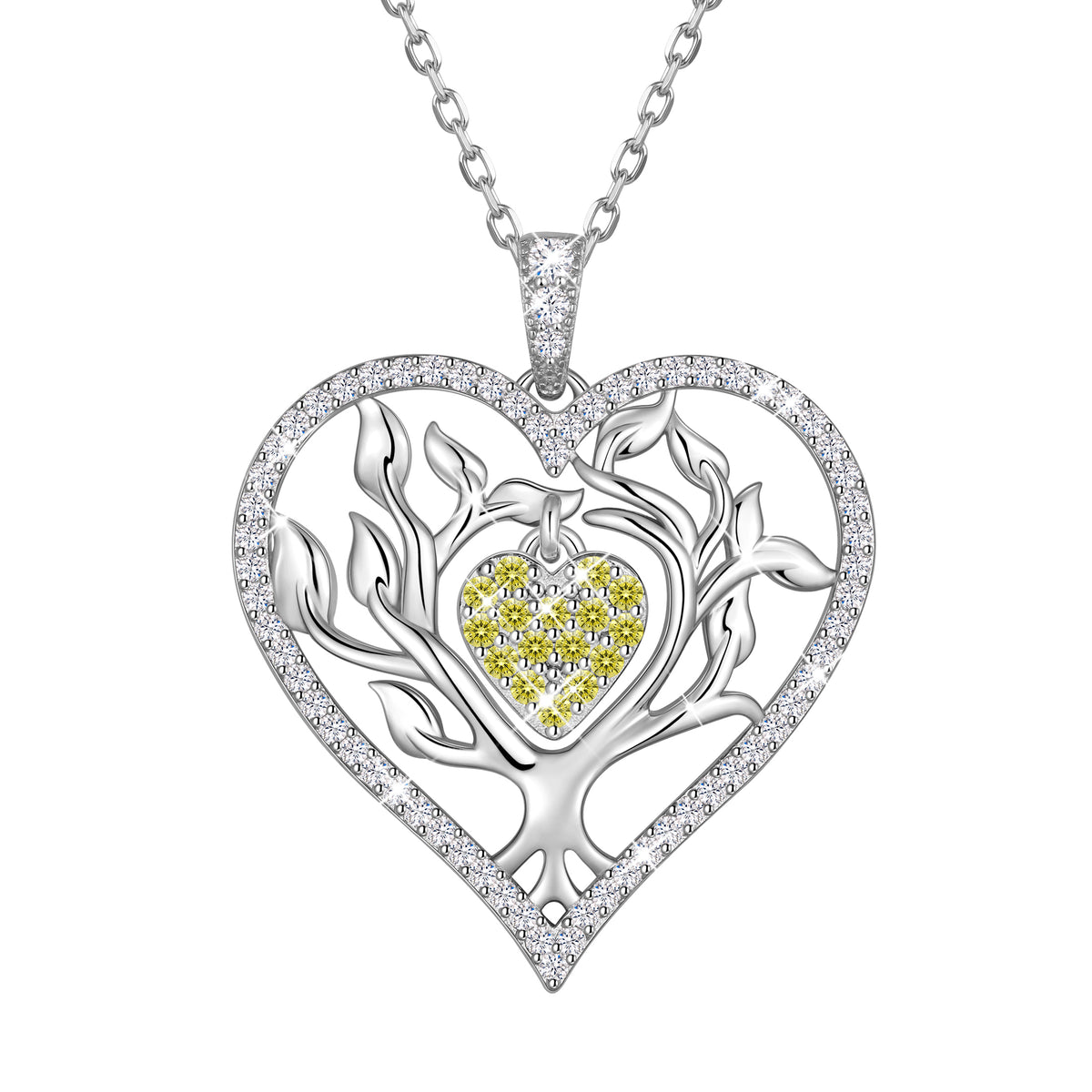 Beautlace Tree of Life Heart Necklace for Women,Family Tree April Birthstone Pendant with CZ,Anniversary Birthday Jewelry Gift for Her Mom Wife Girlfriend Daughter