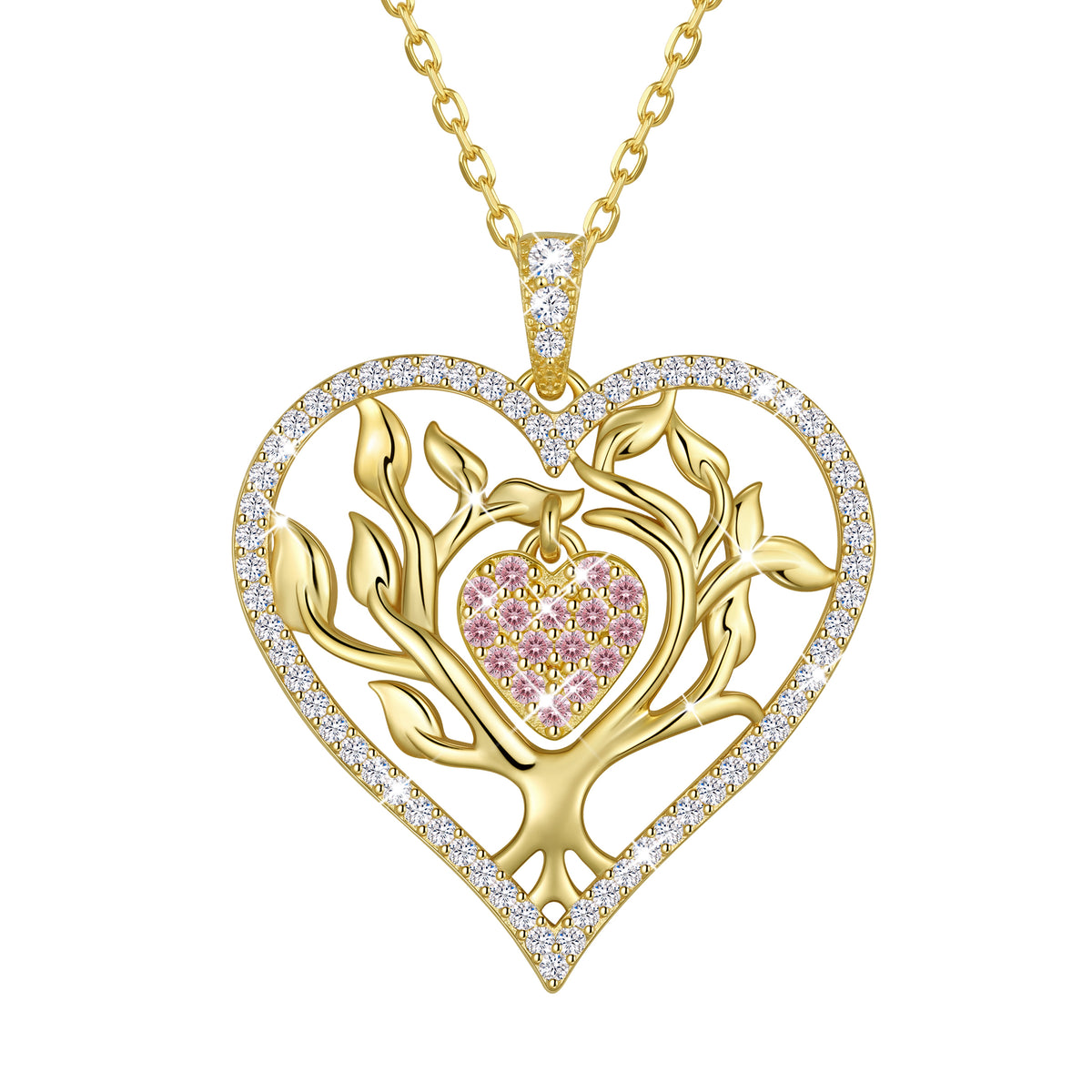 Beautlace Tree of Life Heart Necklace for Women,Family Tree April Birthstone Pendant with CZ,Anniversary Birthday Jewelry Gift for Her Mom Wife Girlfriend Daughter