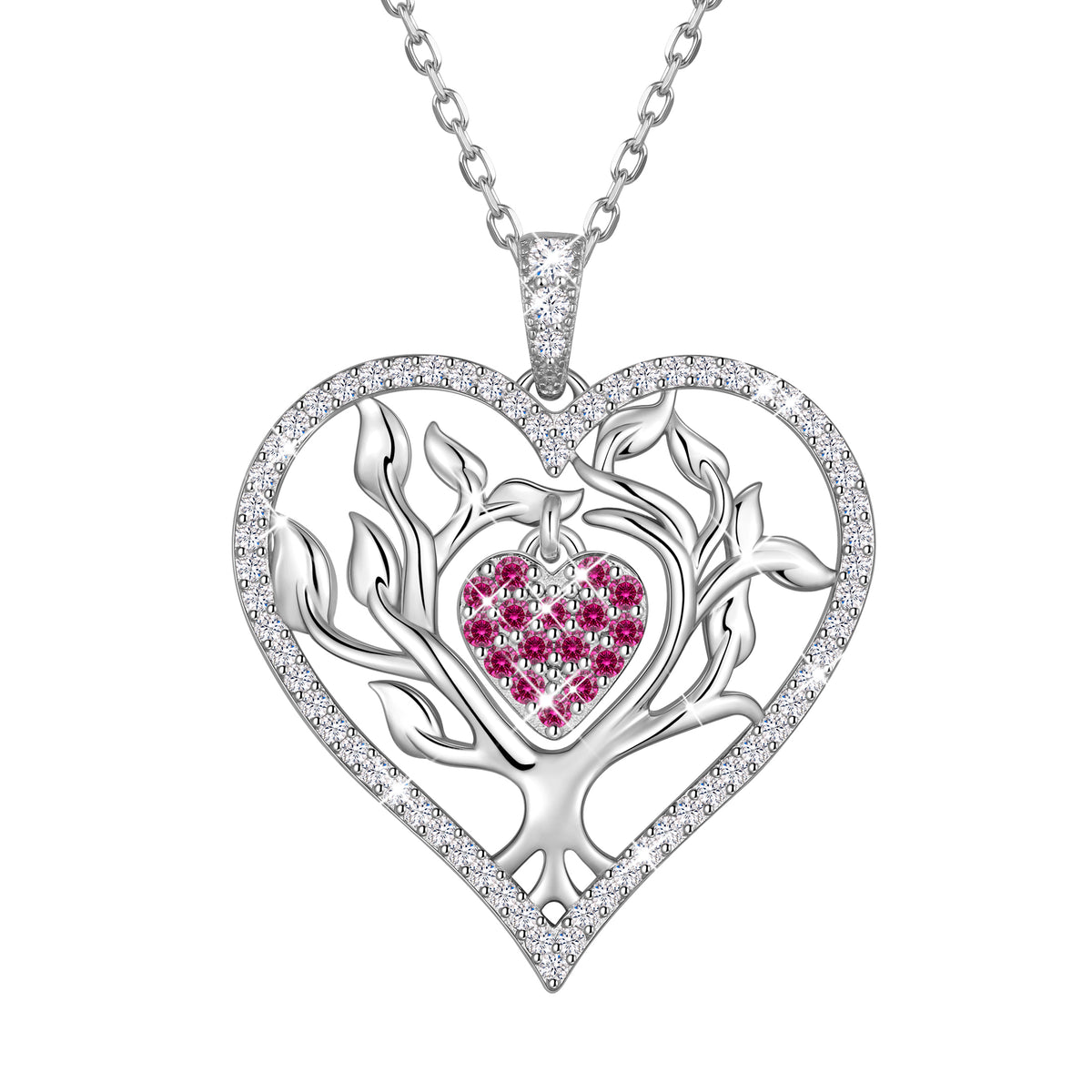 Beautlace Tree of Life Heart Necklace for Women,Family Tree April Birthstone Pendant with CZ,Anniversary Birthday Jewelry Gift for Her Mom Wife Girlfriend Daughter