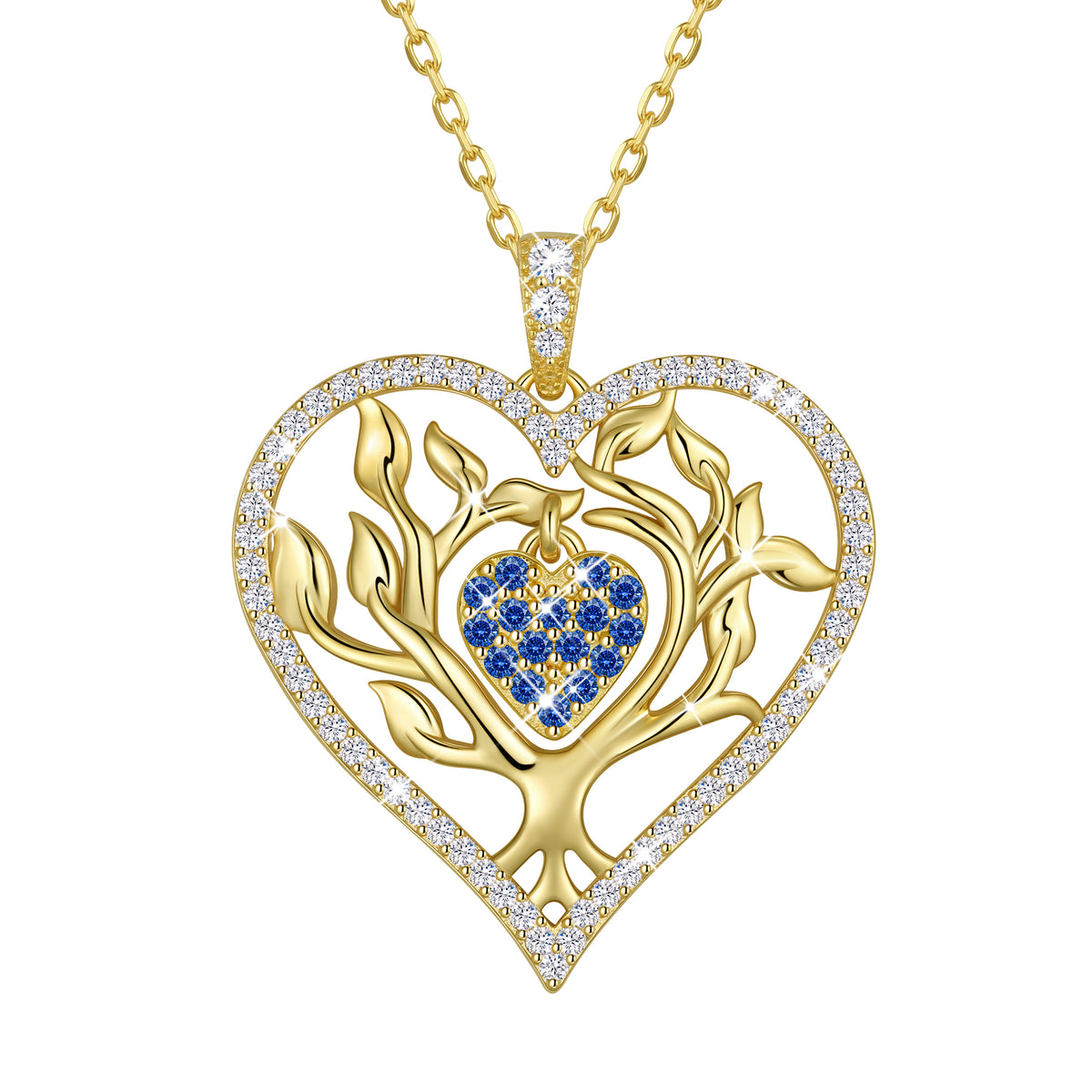 Beautlace Tree of Life Heart Necklace for Women,Family Tree April Birthstone Pendant with CZ,Anniversary Birthday Jewelry Gift for Her Mom Wife Girlfriend Daughter